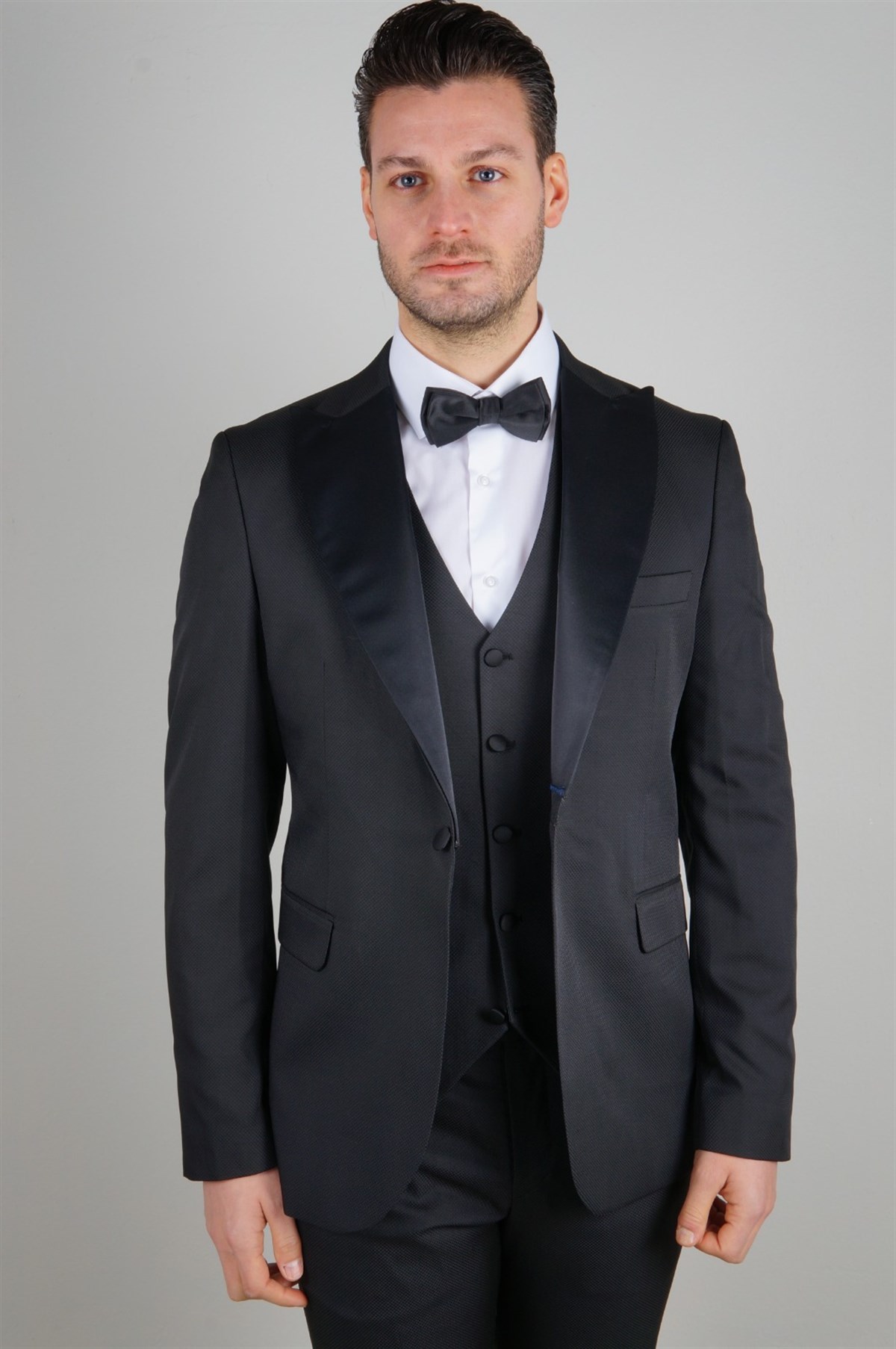 Maserto Slim Fit Siyah Damatlık Düz Desenli