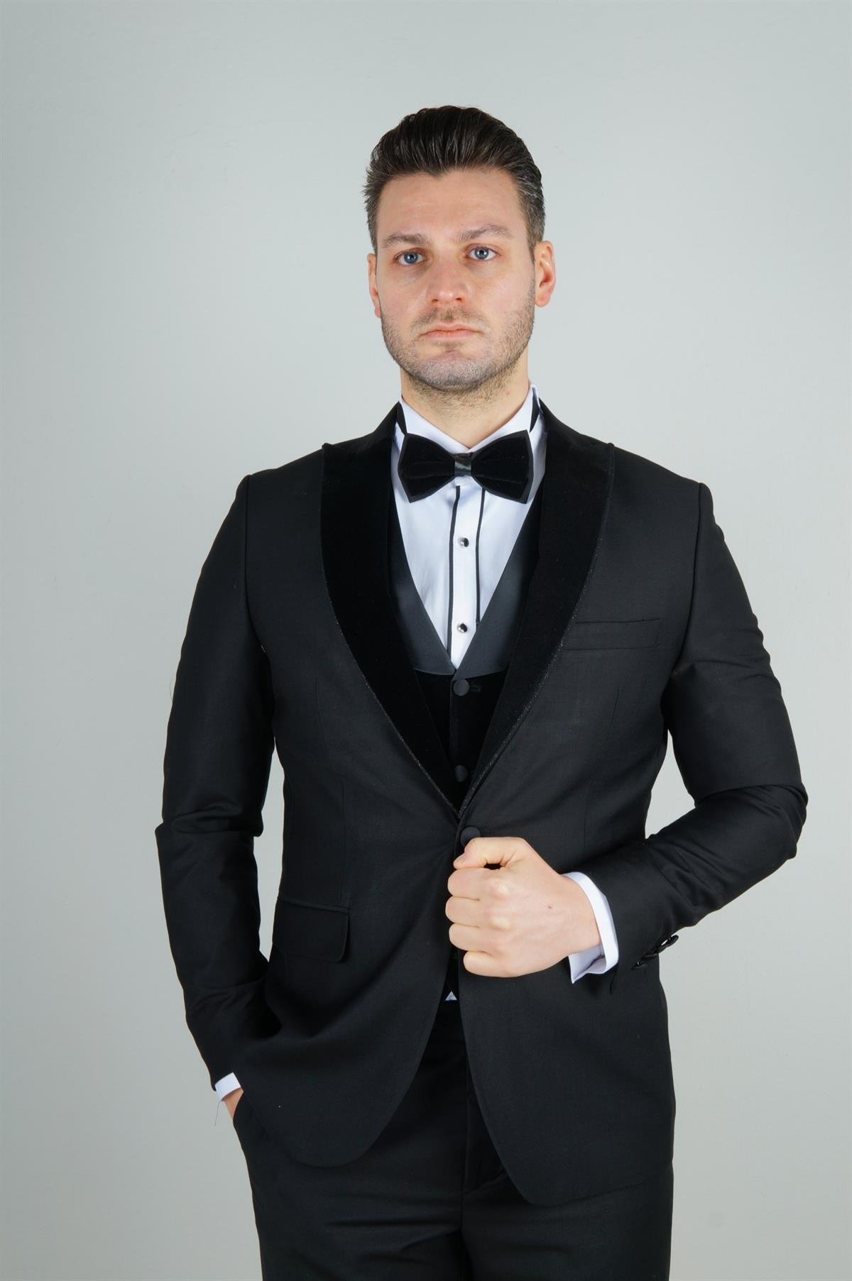 Maserto Slim Fit Siyah Damatlık Düz Desenli