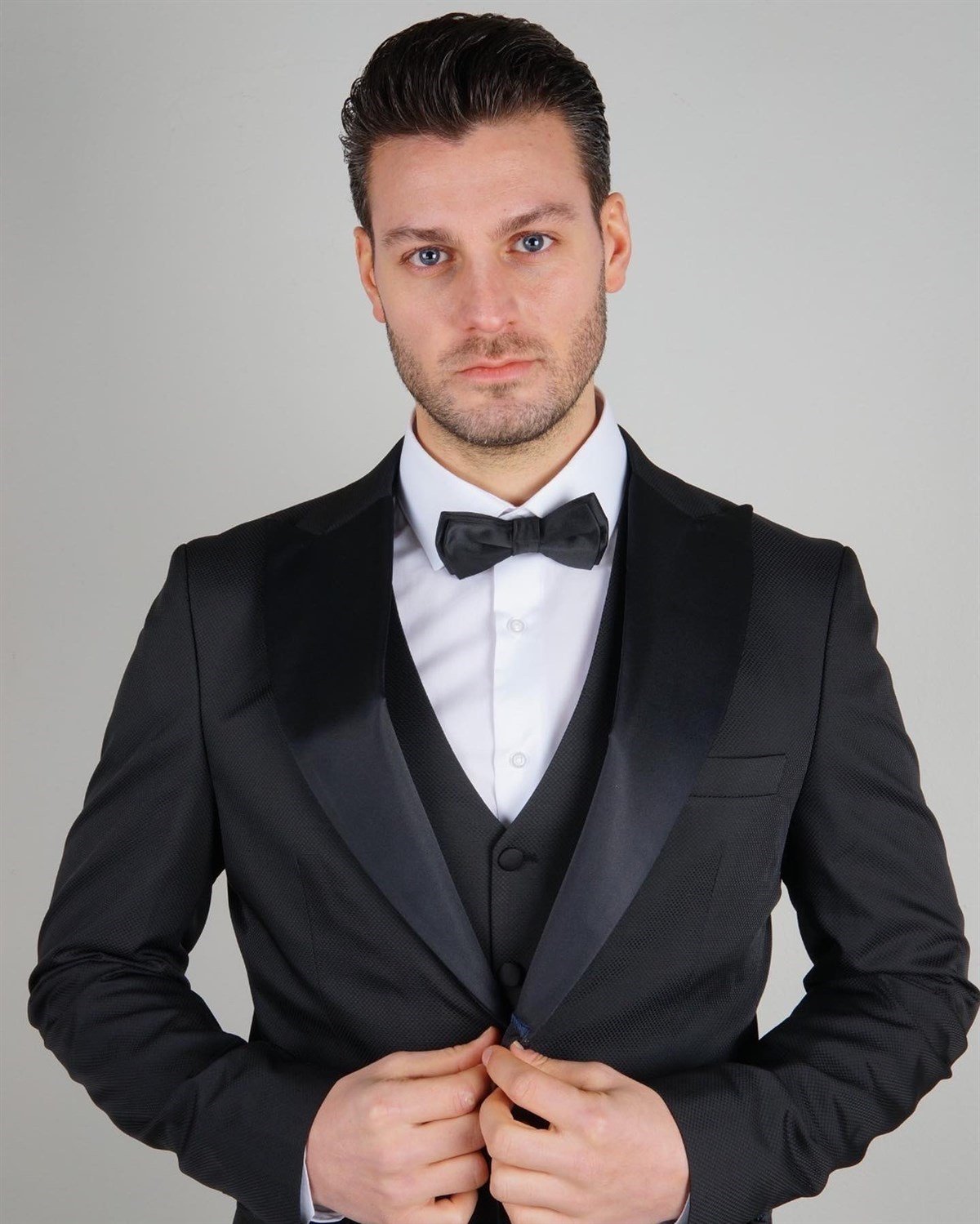 Maserto Slim Fit Siyah Damatlık Düz Desenli