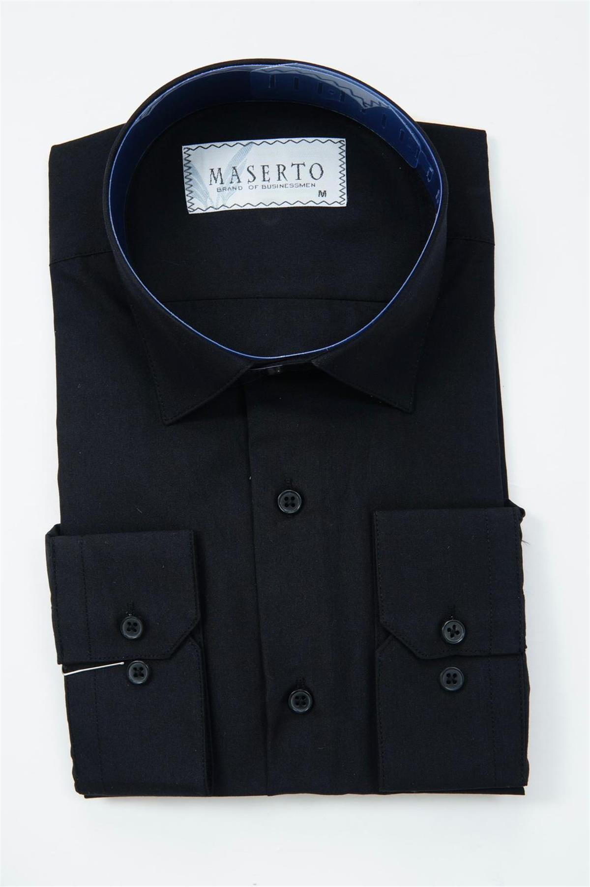 Maserto Slim Fit Siyah Gömlek Düz Desenli