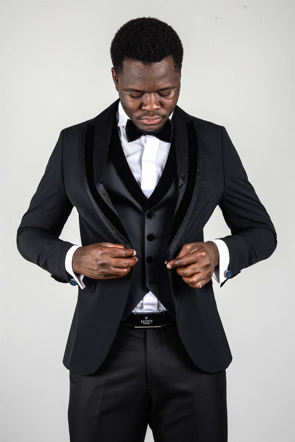 Maserto Slim Fit Siyah Özel Dikim Damatlık