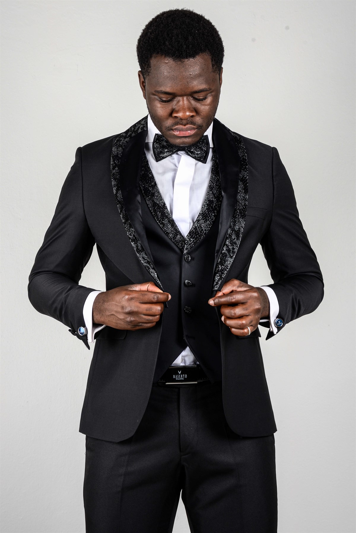 Maserto Slim Fit Siyah Özel Dikim Damatlık