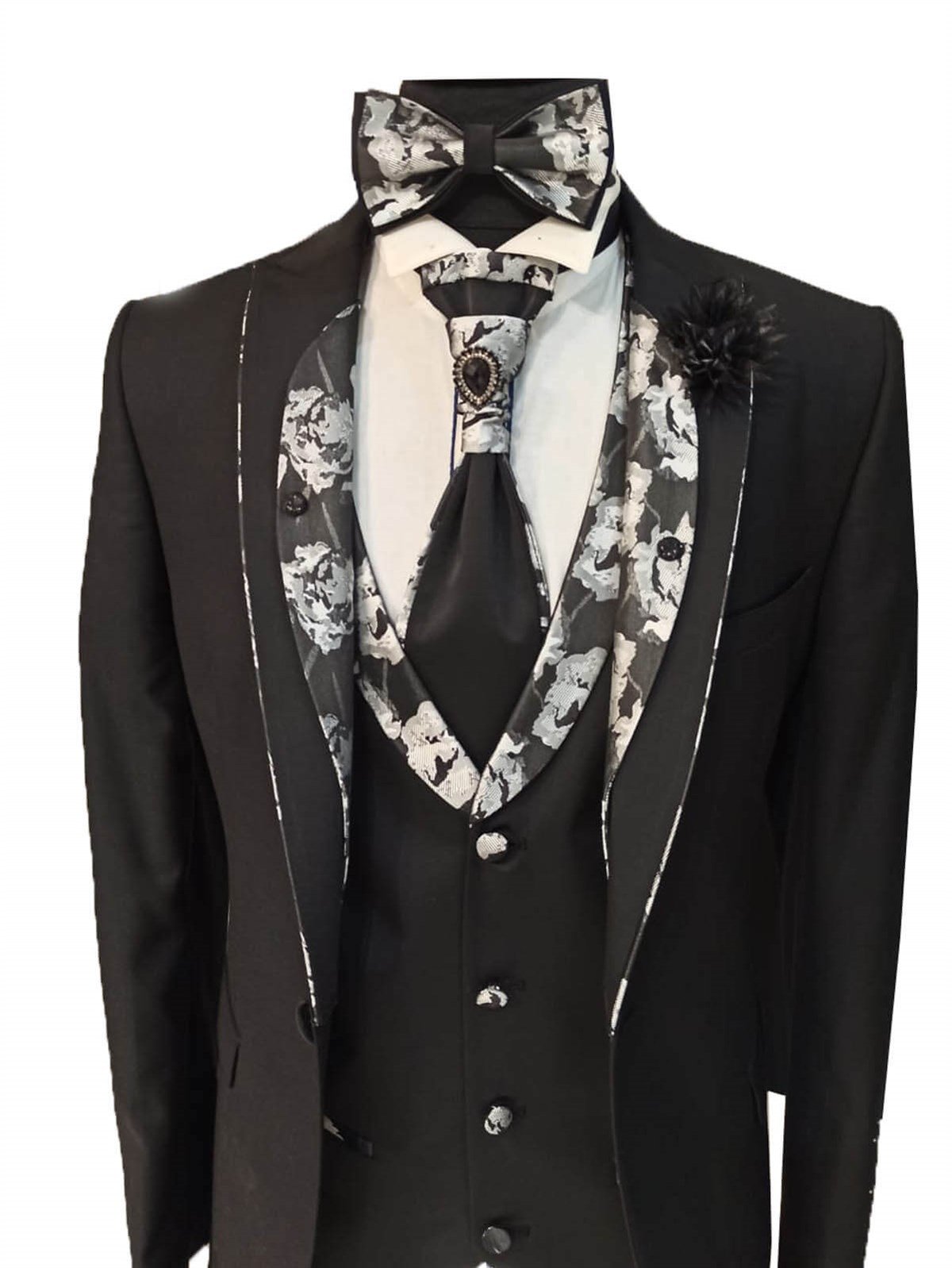 Maserto Slim Fit Siyah Özel Dikim Damatlık