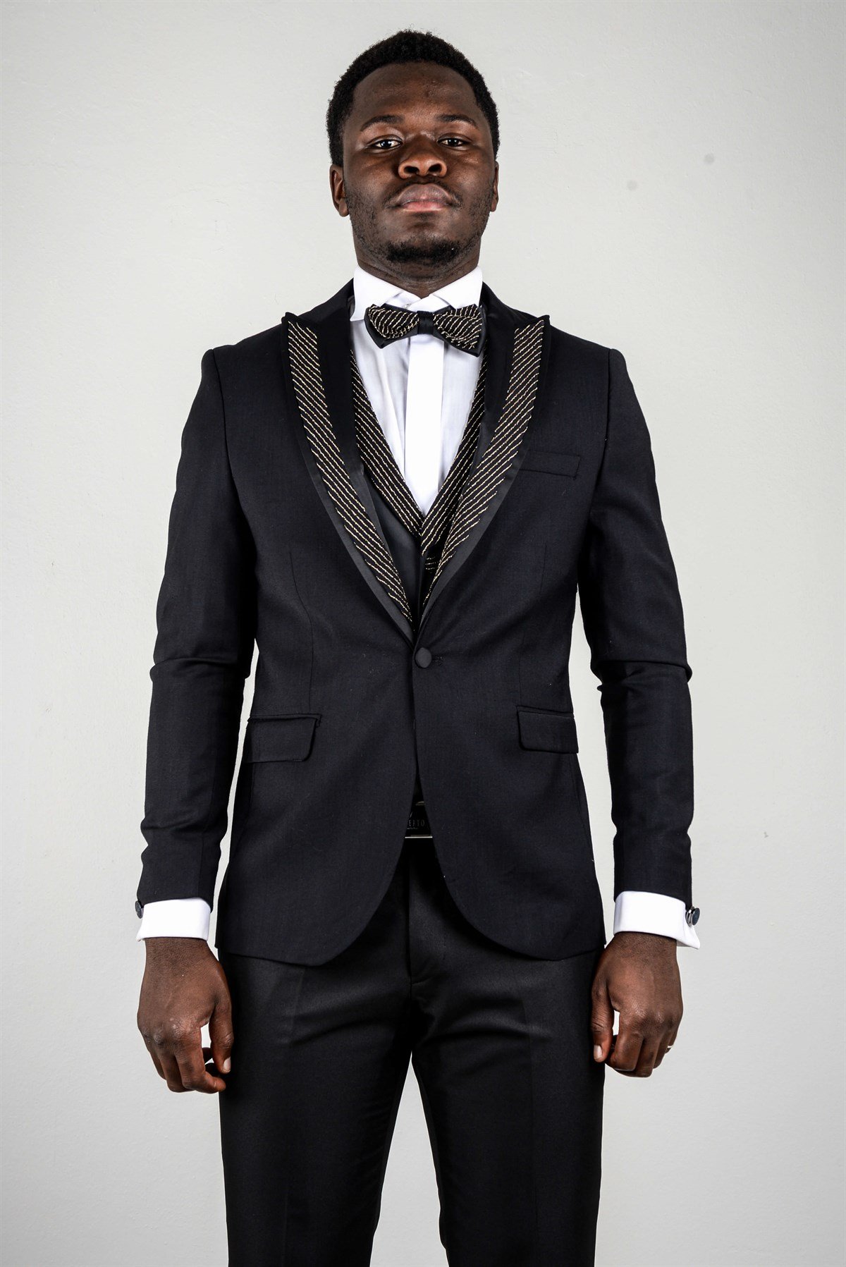 Maserto Slim Fit Siyah Özel Dikim Damatlık