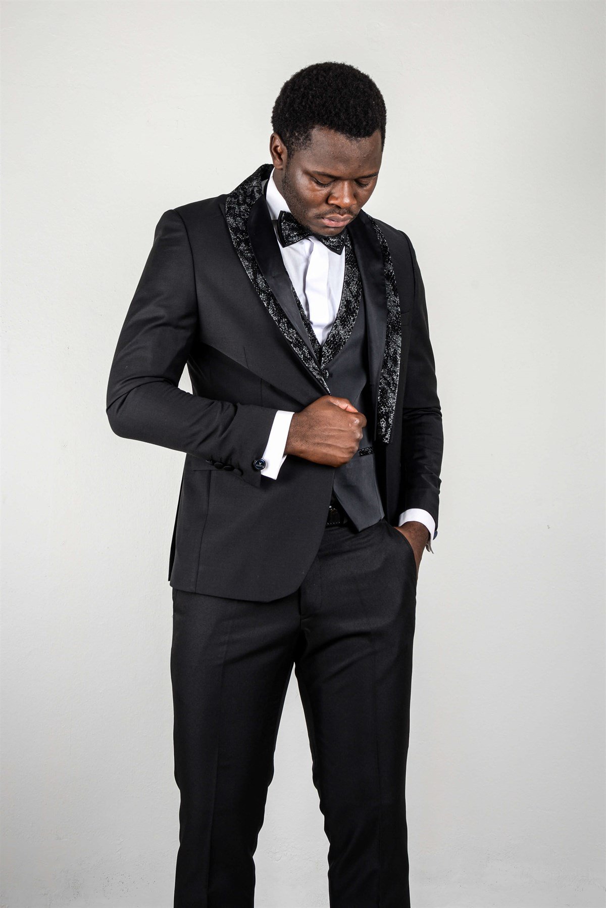 Maserto Slim Fit Siyah Özel Dikim Damatlık