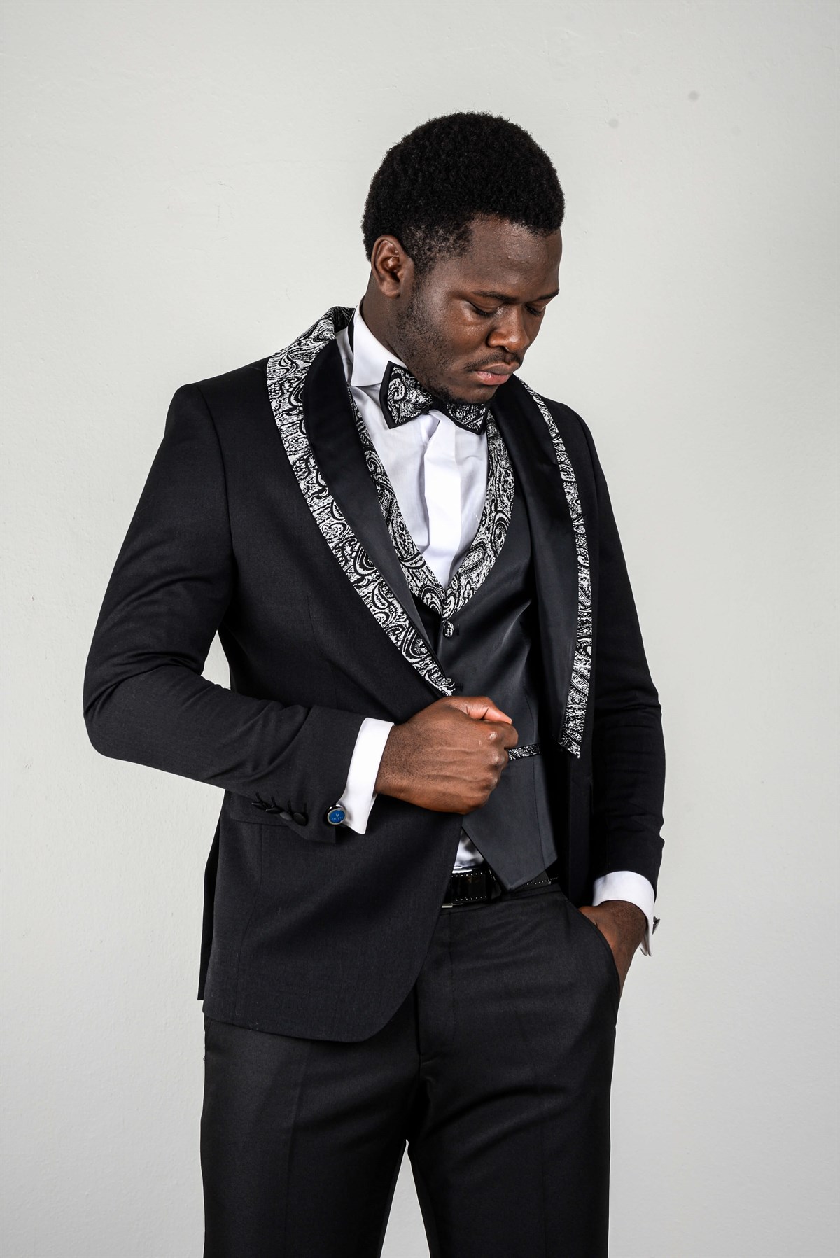 Maserto Slim Fit Siyah Özel Dikim Damatlık