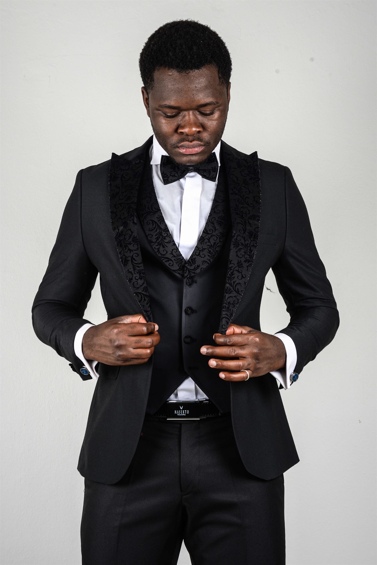 Maserto Slim Fit Siyah Özel Dikim Damatlık