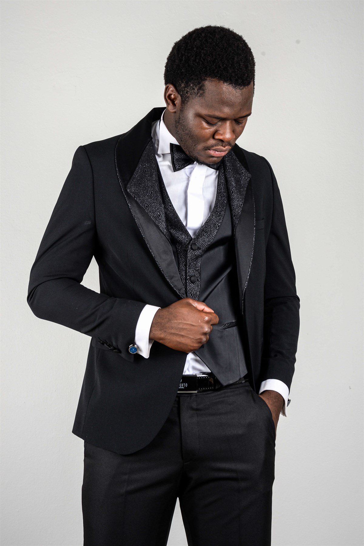 Maserto Slim Fit Siyah Özel Dikim Damatlık