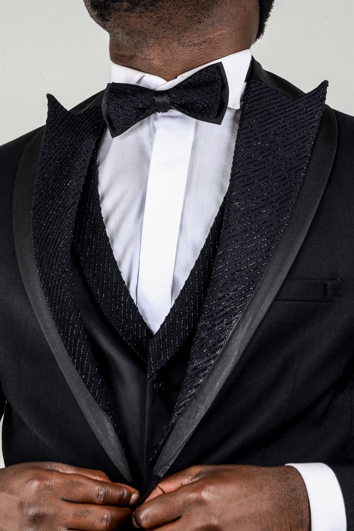 Maserto Slim Fit Siyah Özel Dikim Damatlık