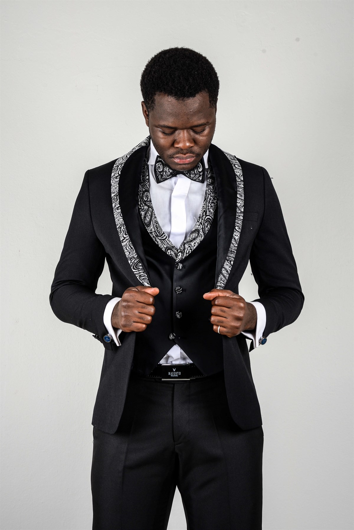 Maserto Slim Fit Siyah Özel Dikim Damatlık