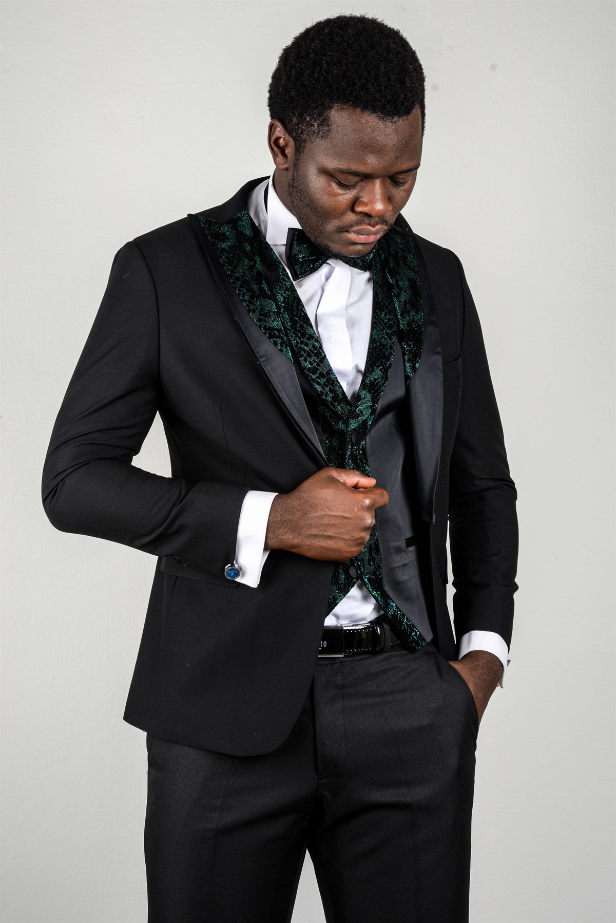 Maserto Slim Fit Siyah Özel Dikim Damatlık