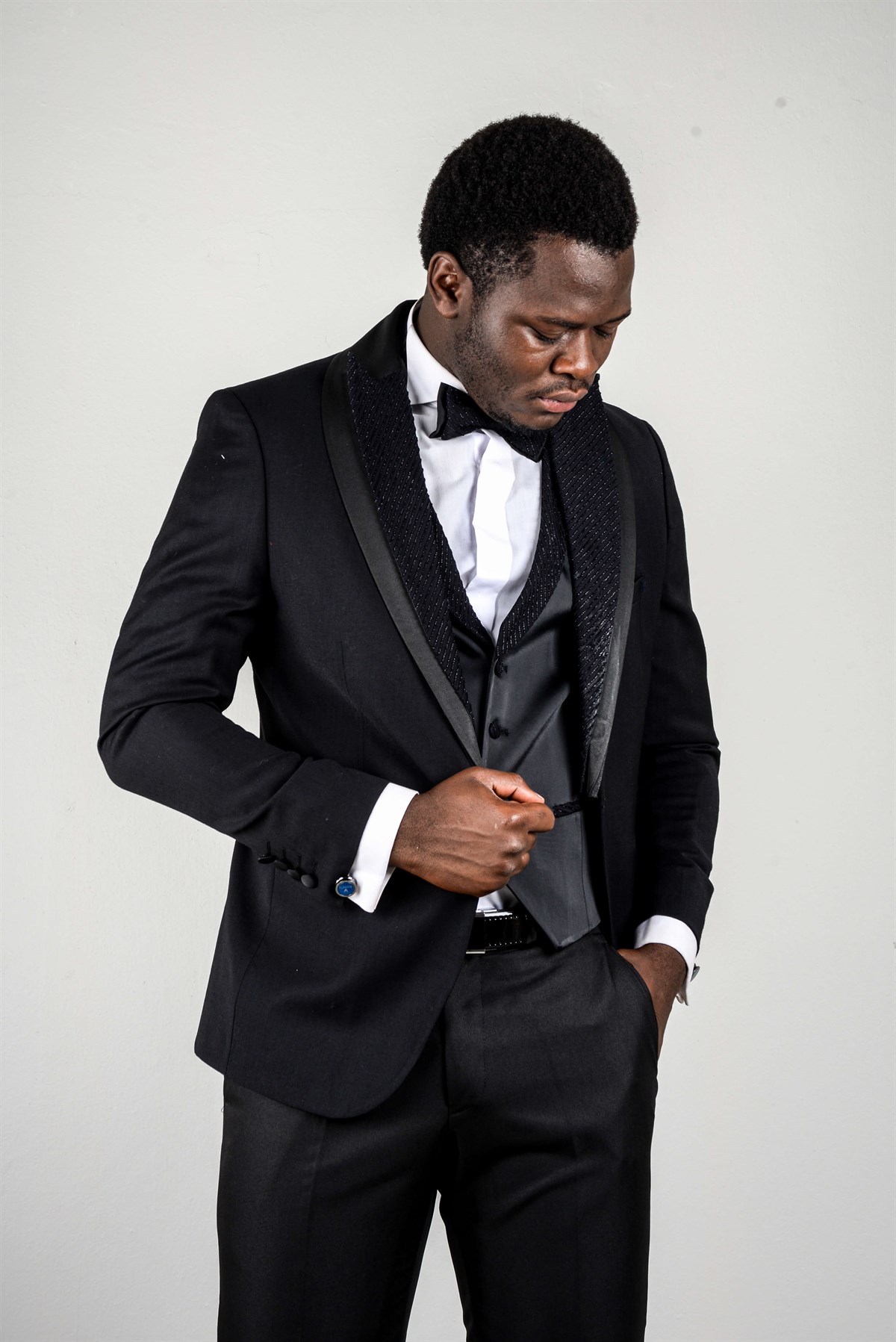 Maserto Slim Fit Siyah Özel Dikim Damatlık