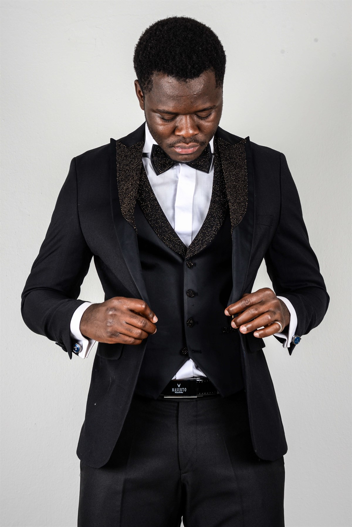 Maserto Slim Fit Siyah Özel Dikim Damatlık