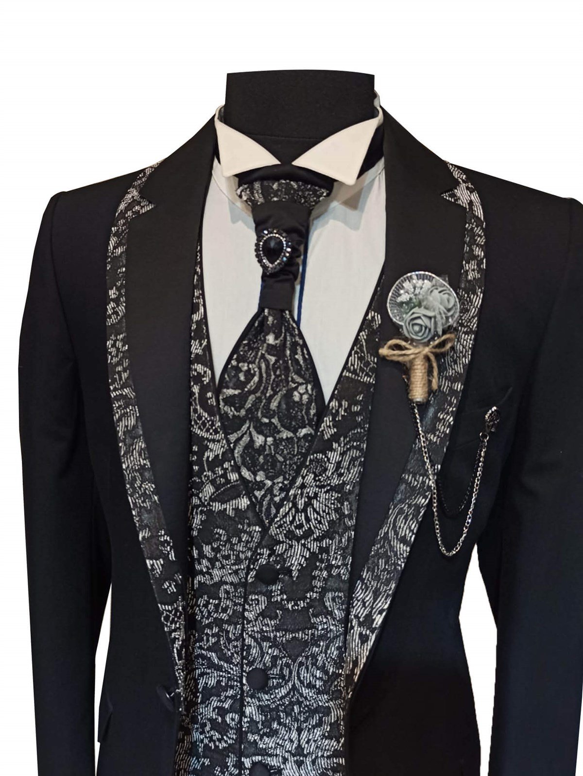 Maserto Slim Fit Siyah Özel Dikim Damatlık