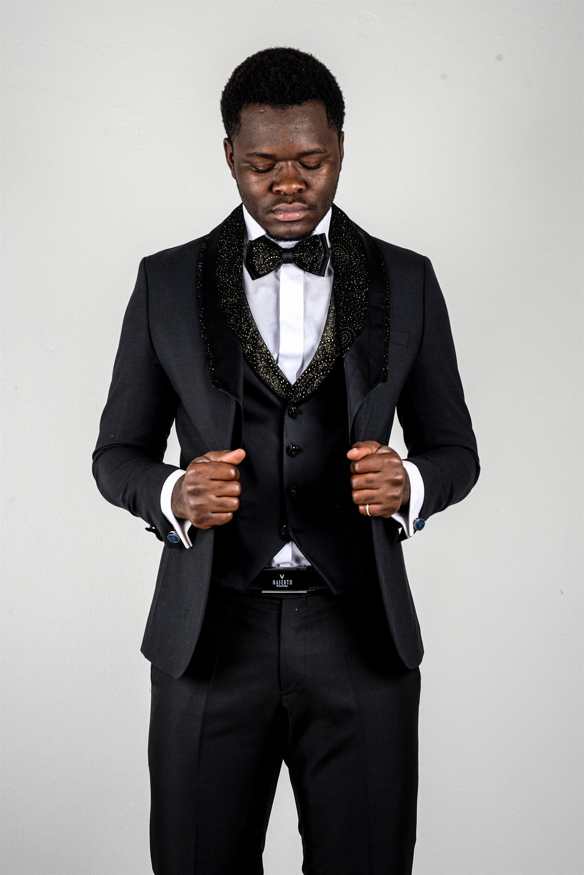 Maserto Slim Fit Siyah Özel Dikim Damatlık