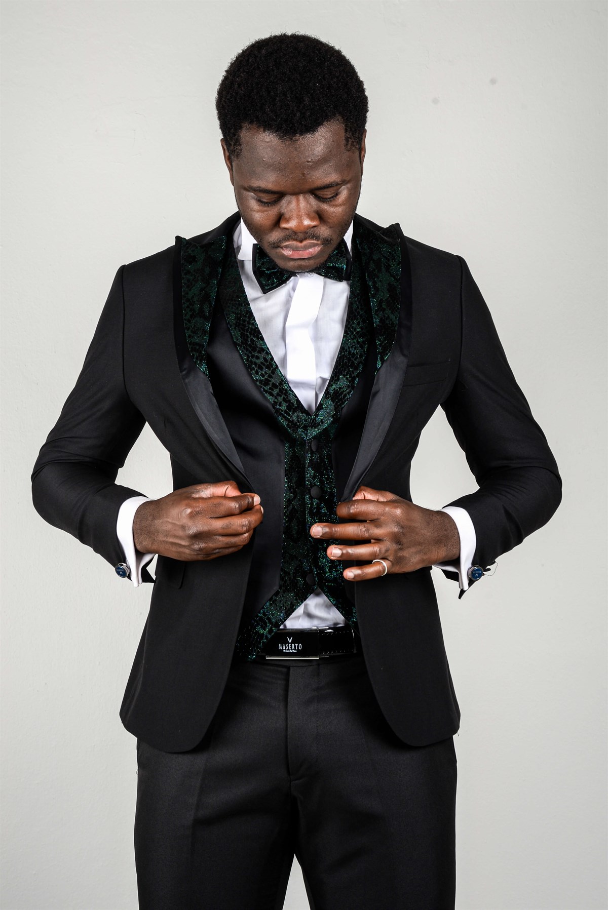 Maserto Slim Fit Siyah Özel Dikim Damatlık