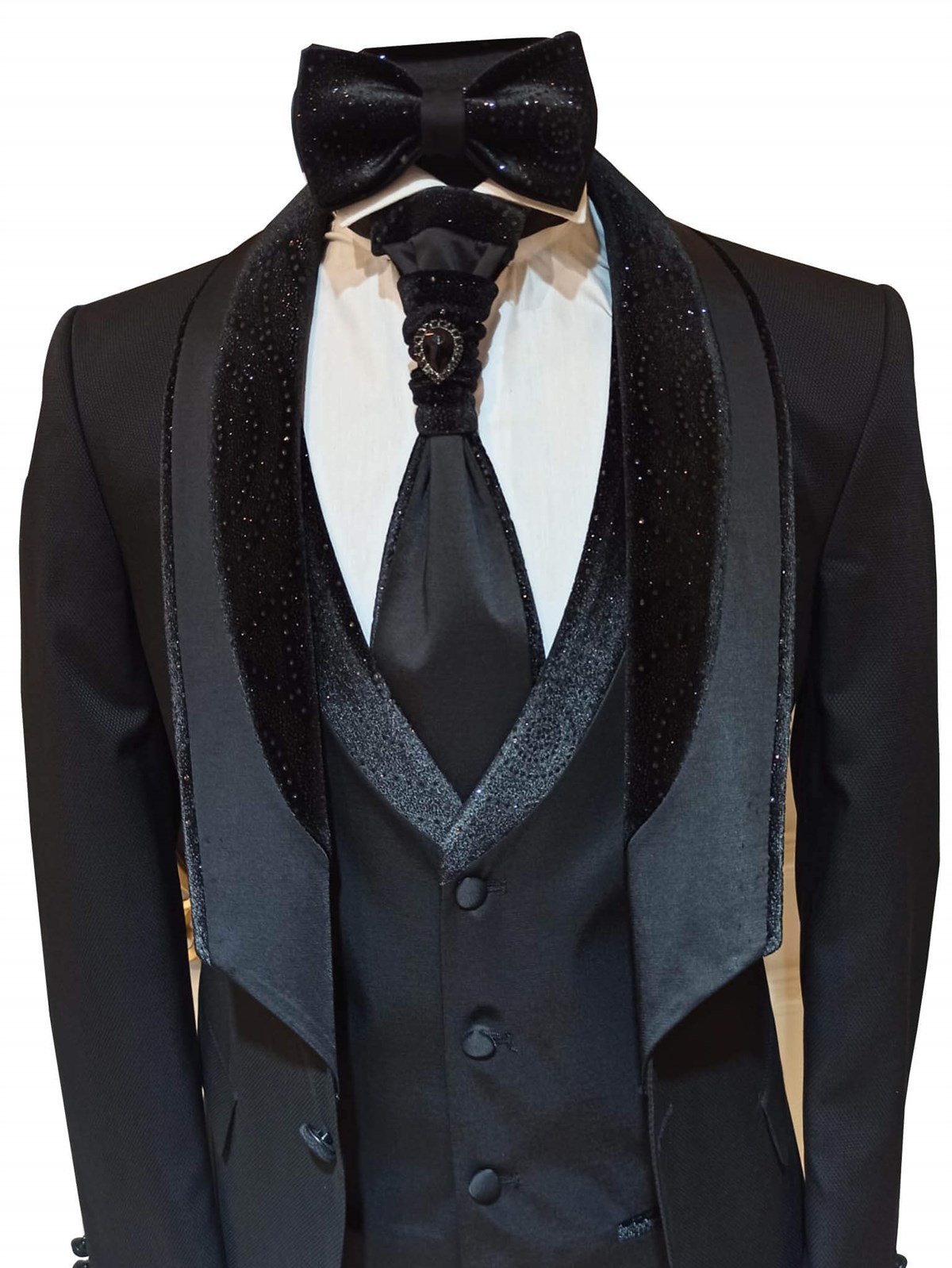 Maserto Slim Fit Siyah Özel Dikim Damatlık