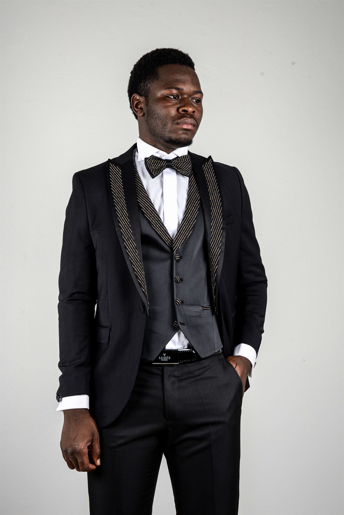 Maserto Slim Fit Siyah Özel Dikim Damatlık