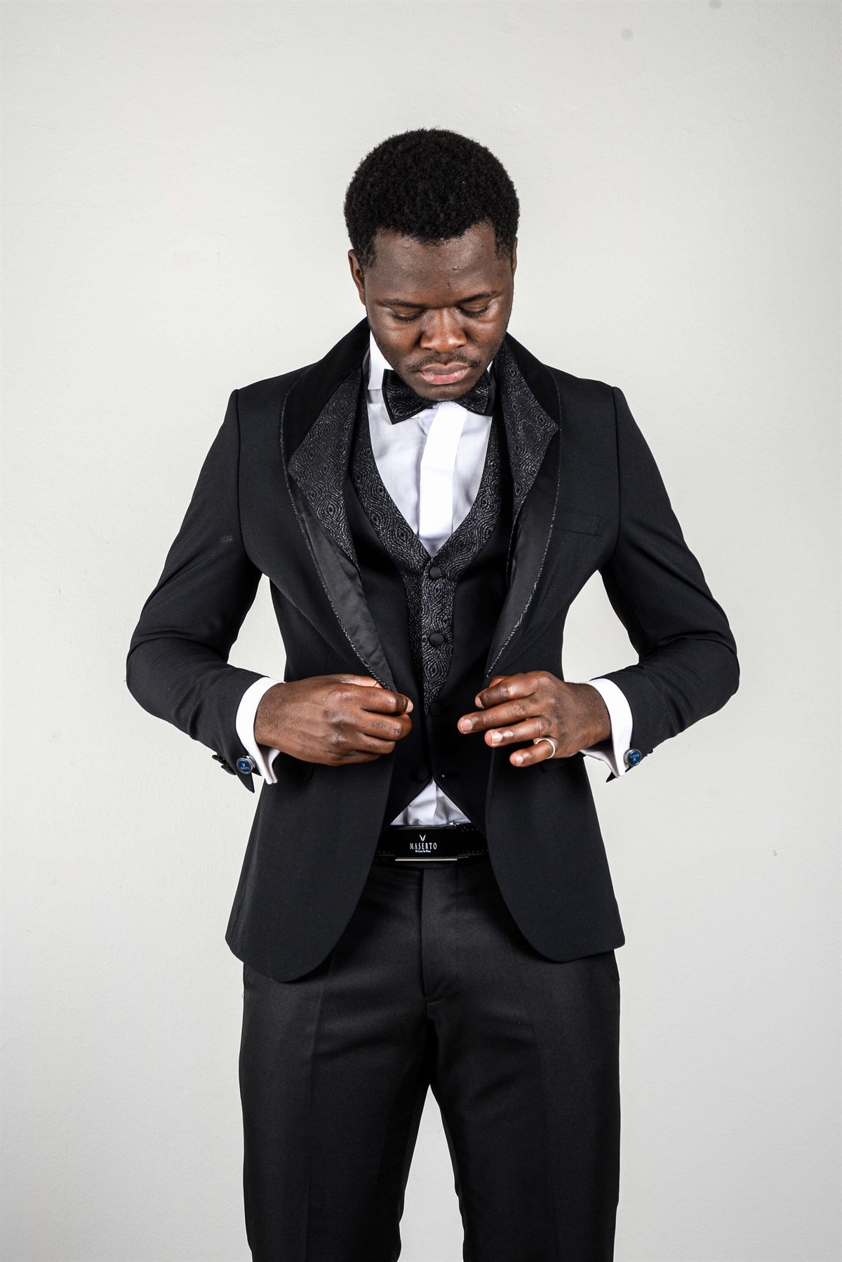 Maserto Slim Fit Siyah Özel Dikim Damatlık