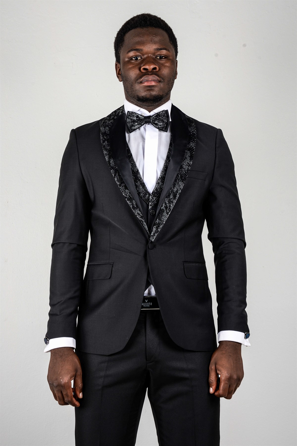 Maserto Slim Fit Siyah Özel Dikim Damatlık