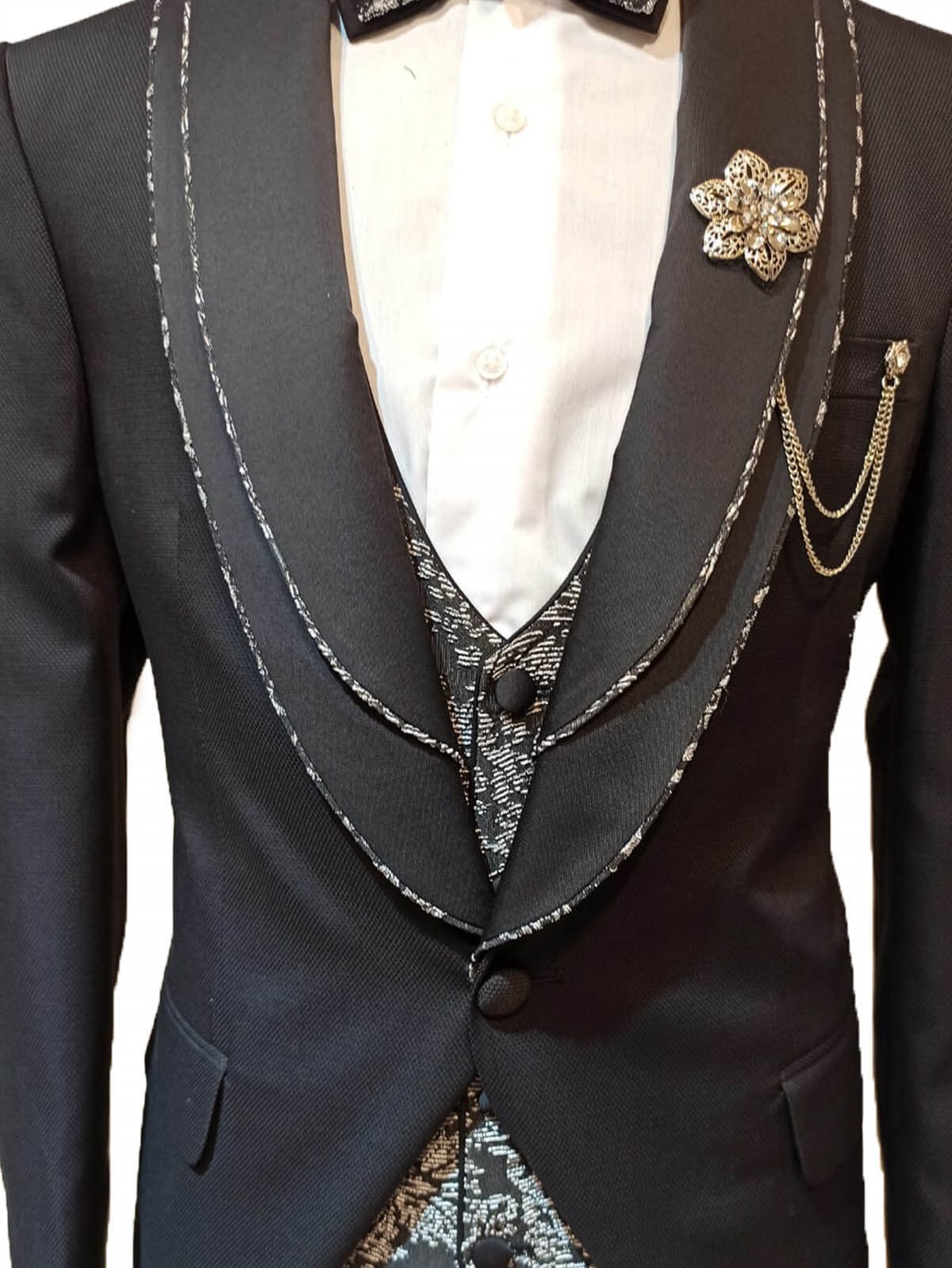 Maserto Slim Fit Siyah Özel Dikim Damatlık