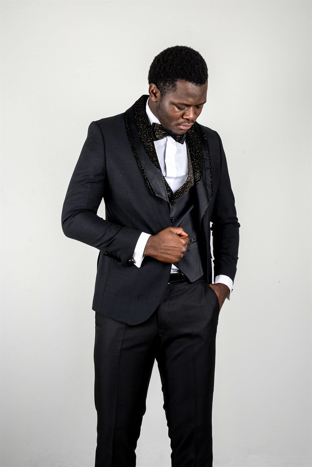 Maserto Slim Fit Siyah Özel Dikim Damatlık