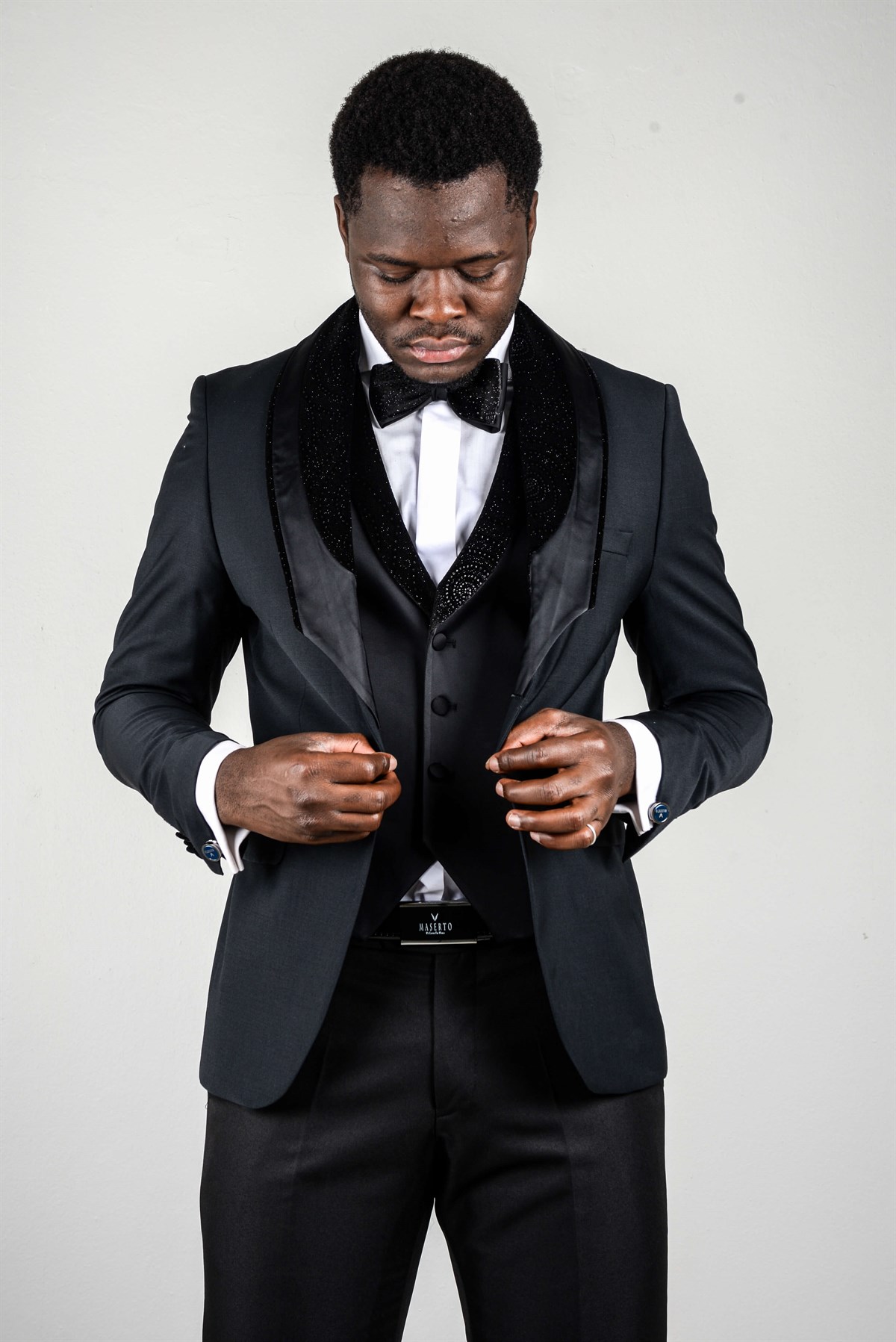 Maserto Slim Fit Siyah Özel Dikim Damatlık