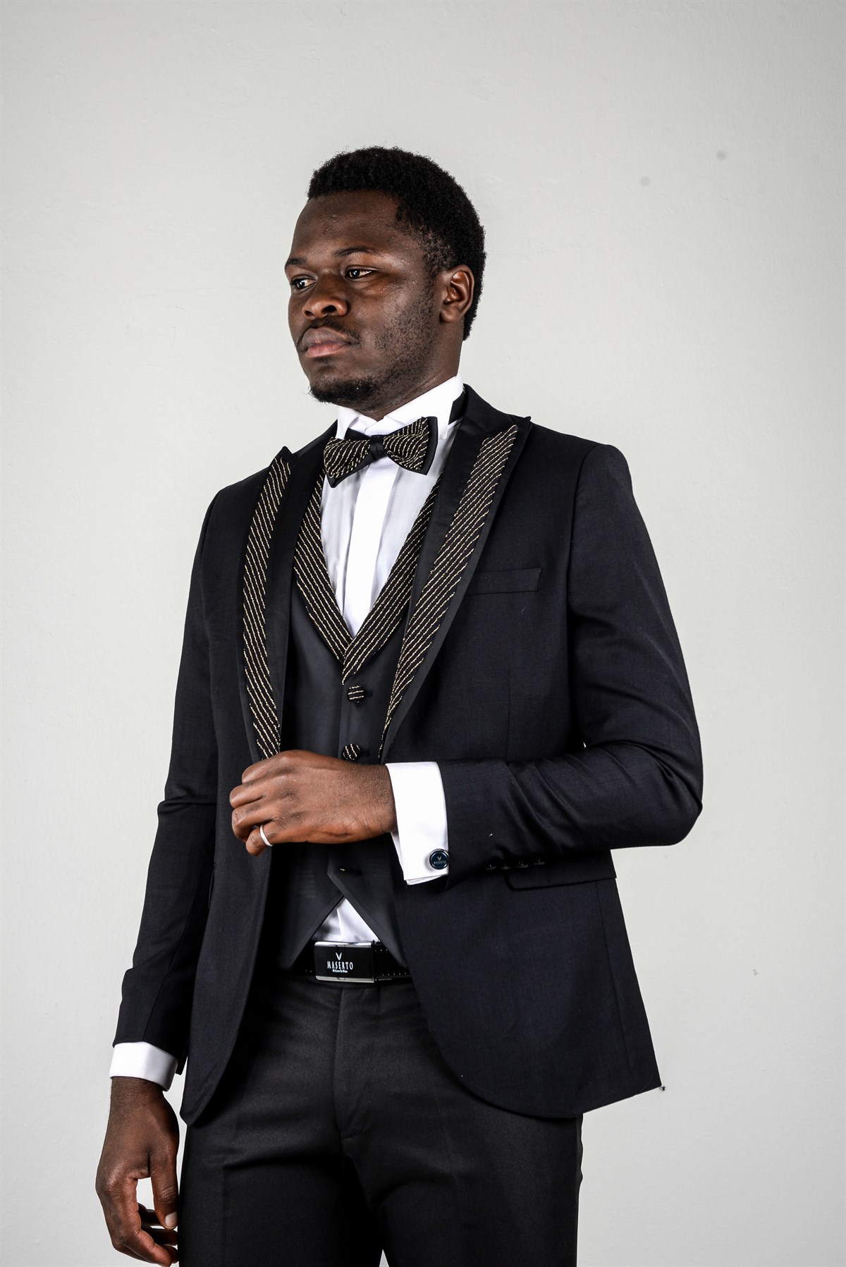 Maserto Slim Fit Siyah Özel Dikim Damatlık