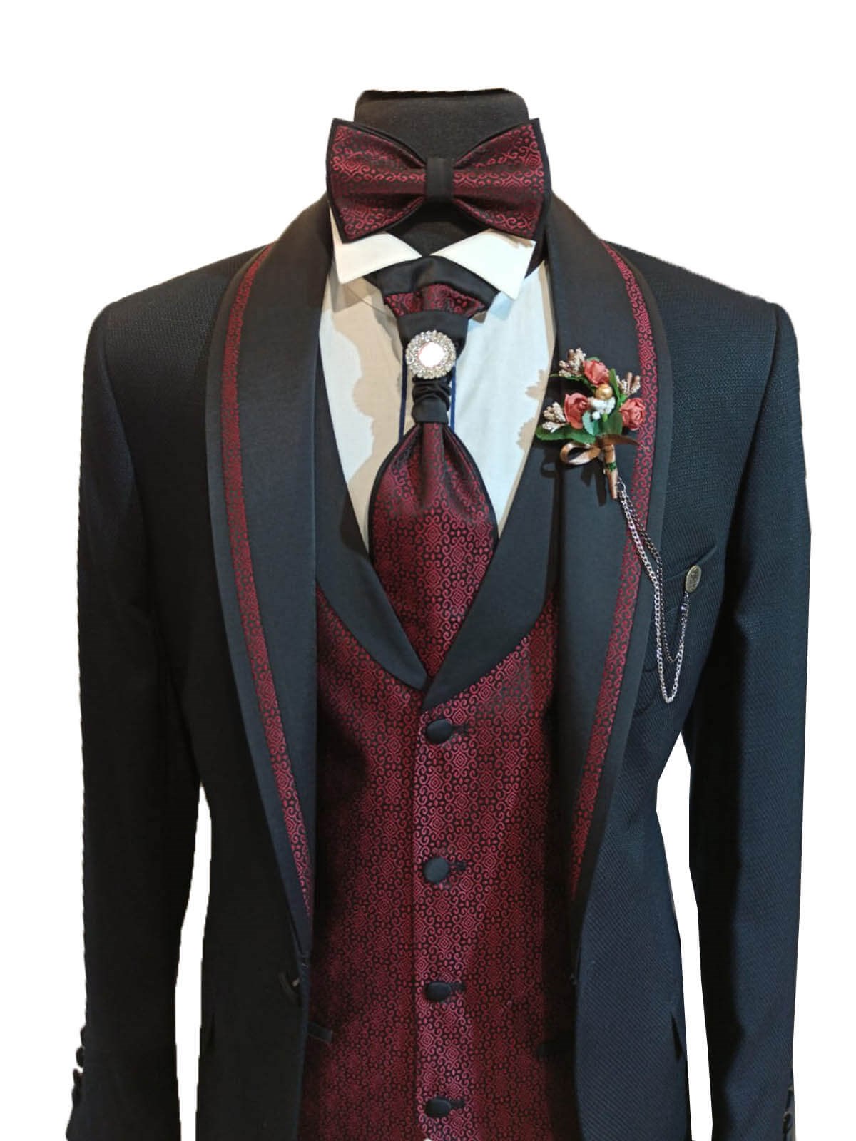 Maserto Slim Fit Siyah Özel Dikim Damatlık