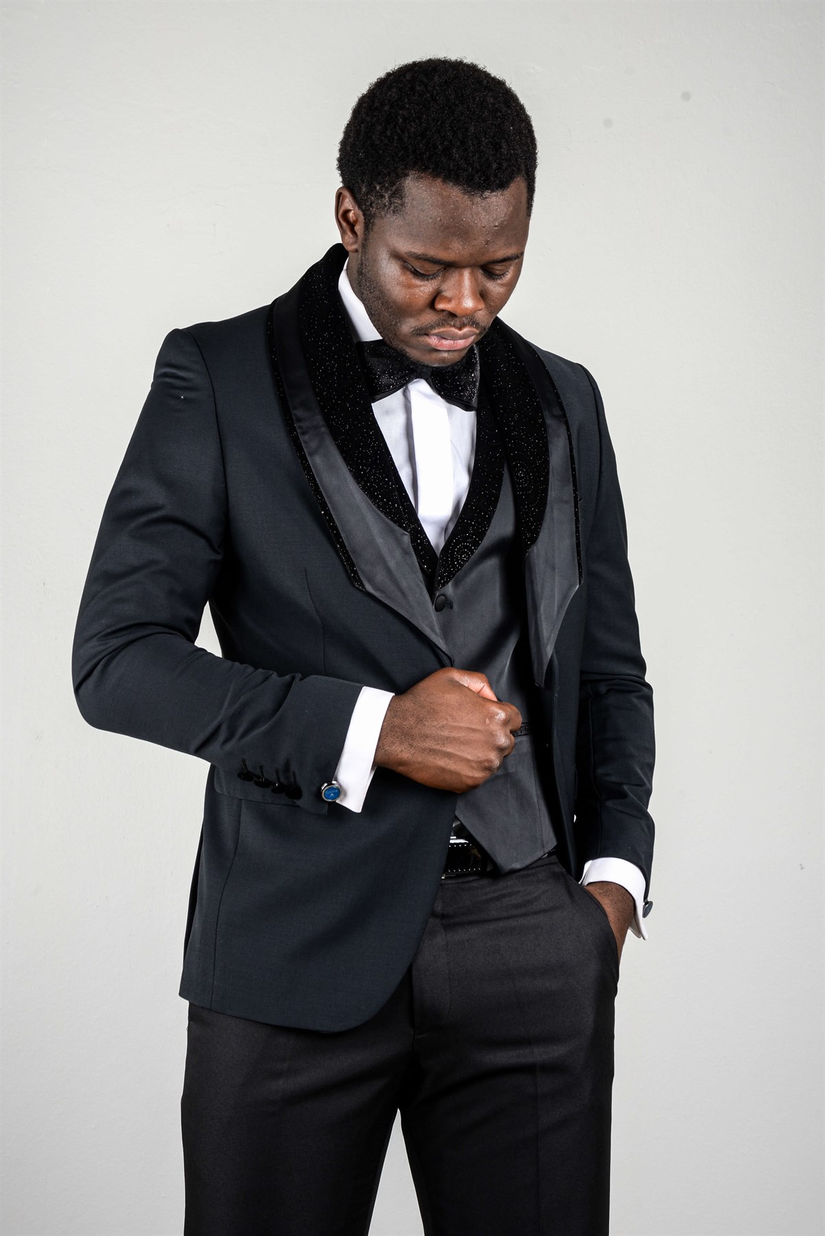 Maserto Slim Fit Siyah Özel Dikim Damatlık