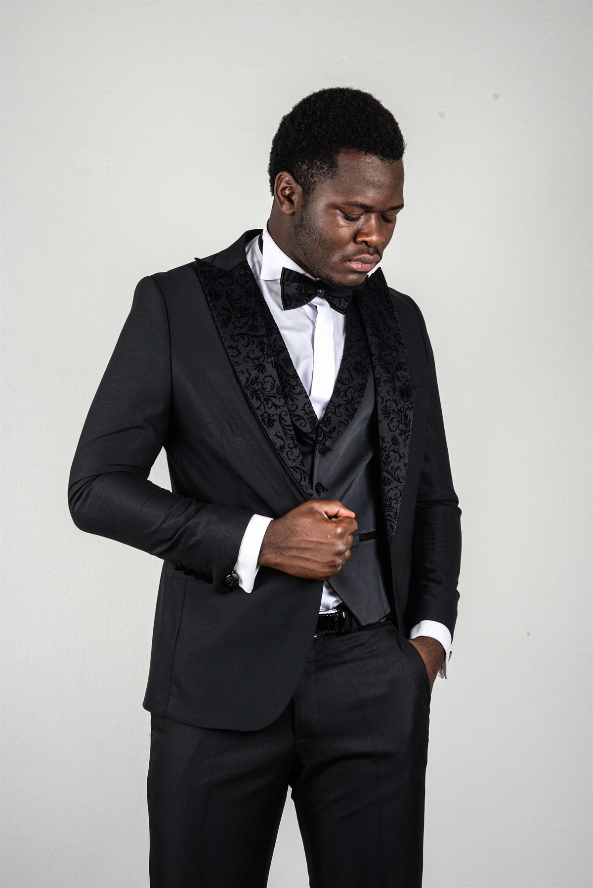 Maserto Slim Fit Siyah Özel Dikim Damatlık