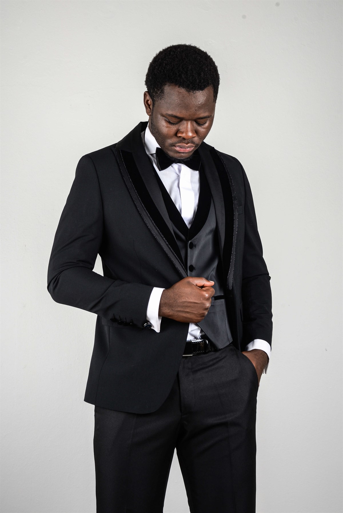 Maserto Slim Fit Siyah Özel Dikim Damatlık