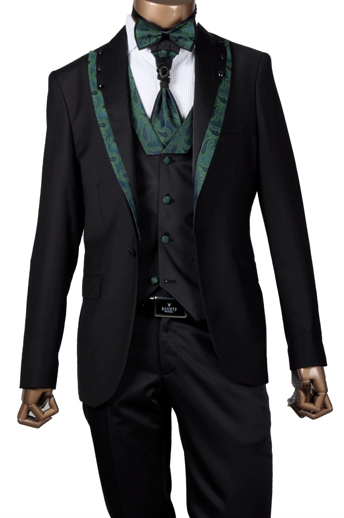 Maserto Slim Fit Siyah Özel Siyah Damatlık