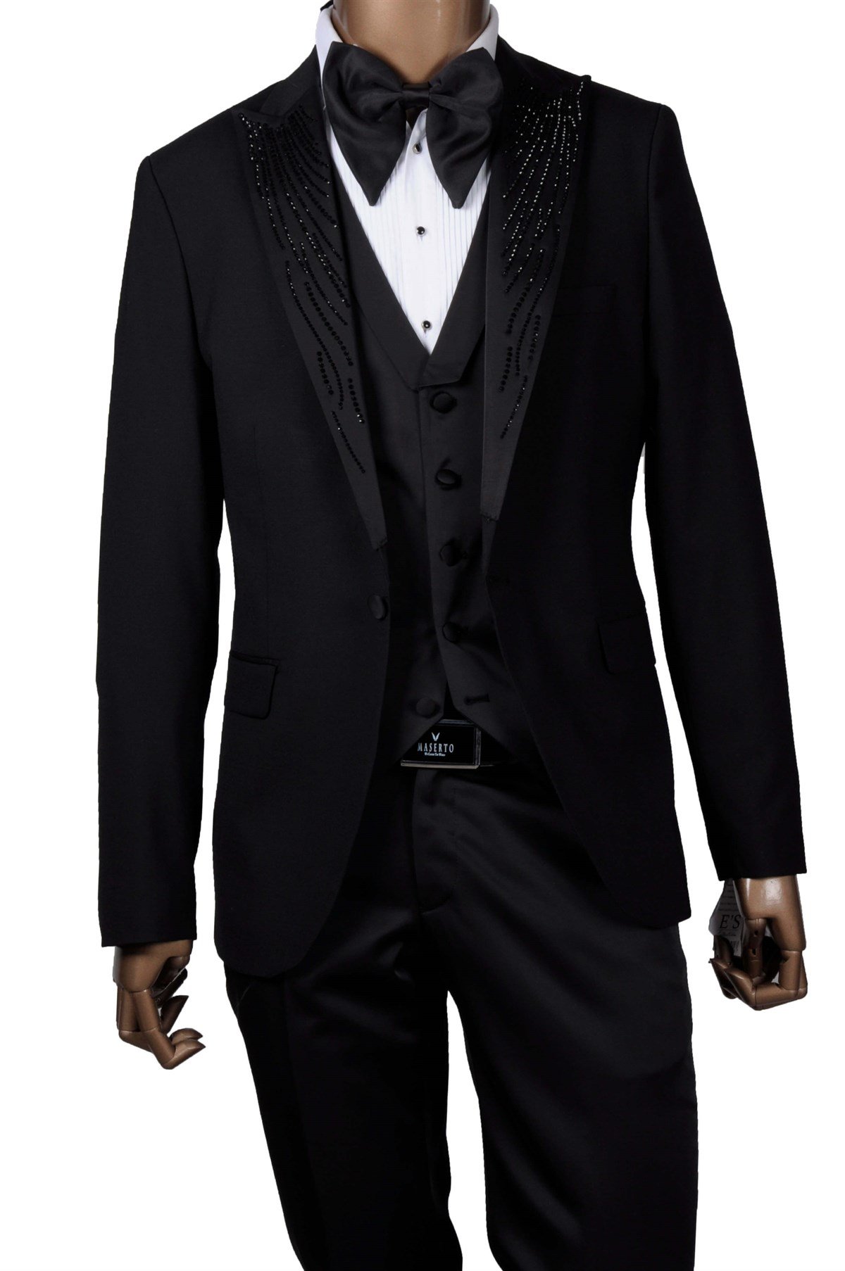 Maserto Slim Fit Siyah Özel Siyah Damatlık