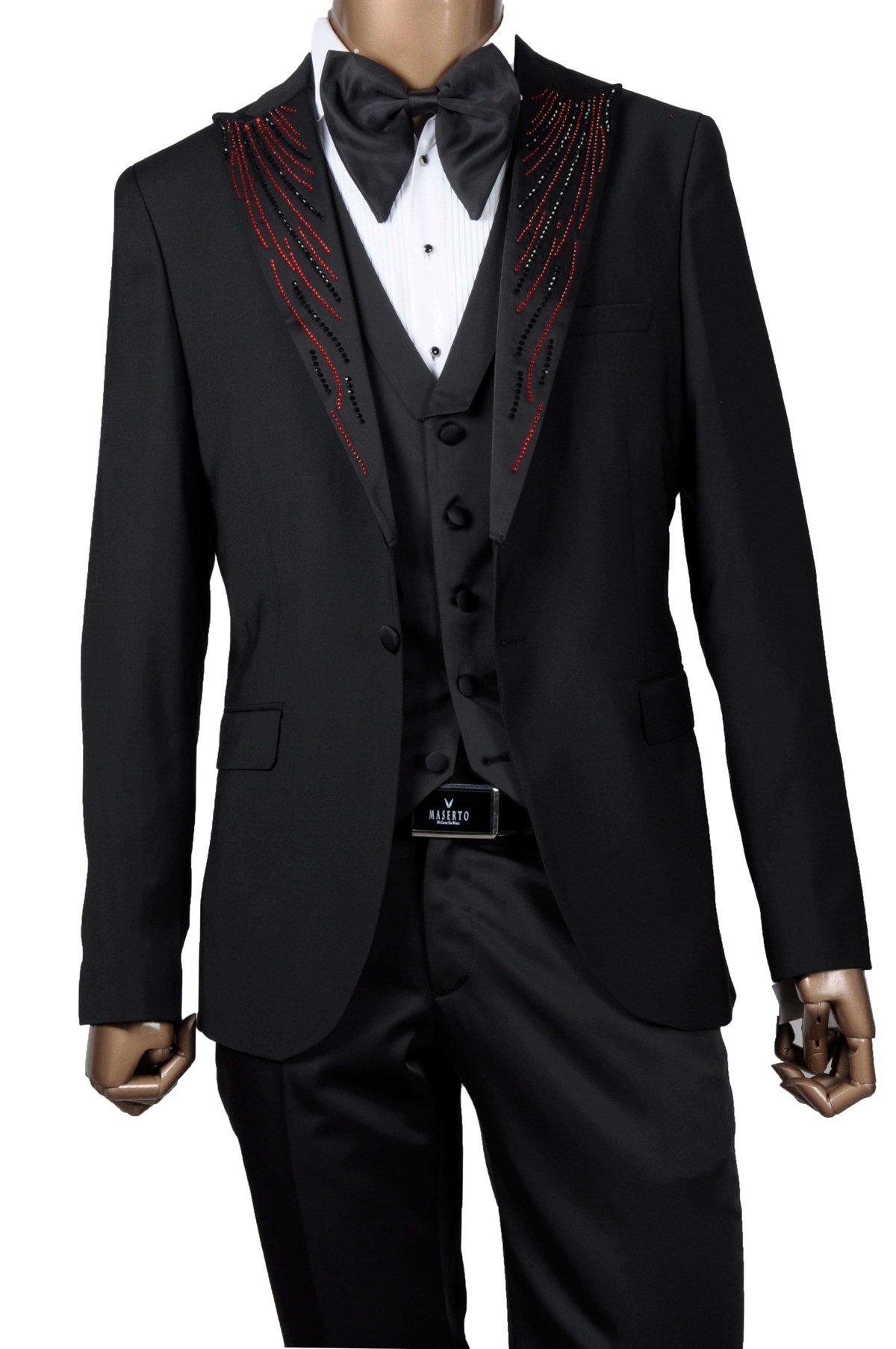 Maserto Slim Fit Siyah Özel Siyah Damatlık