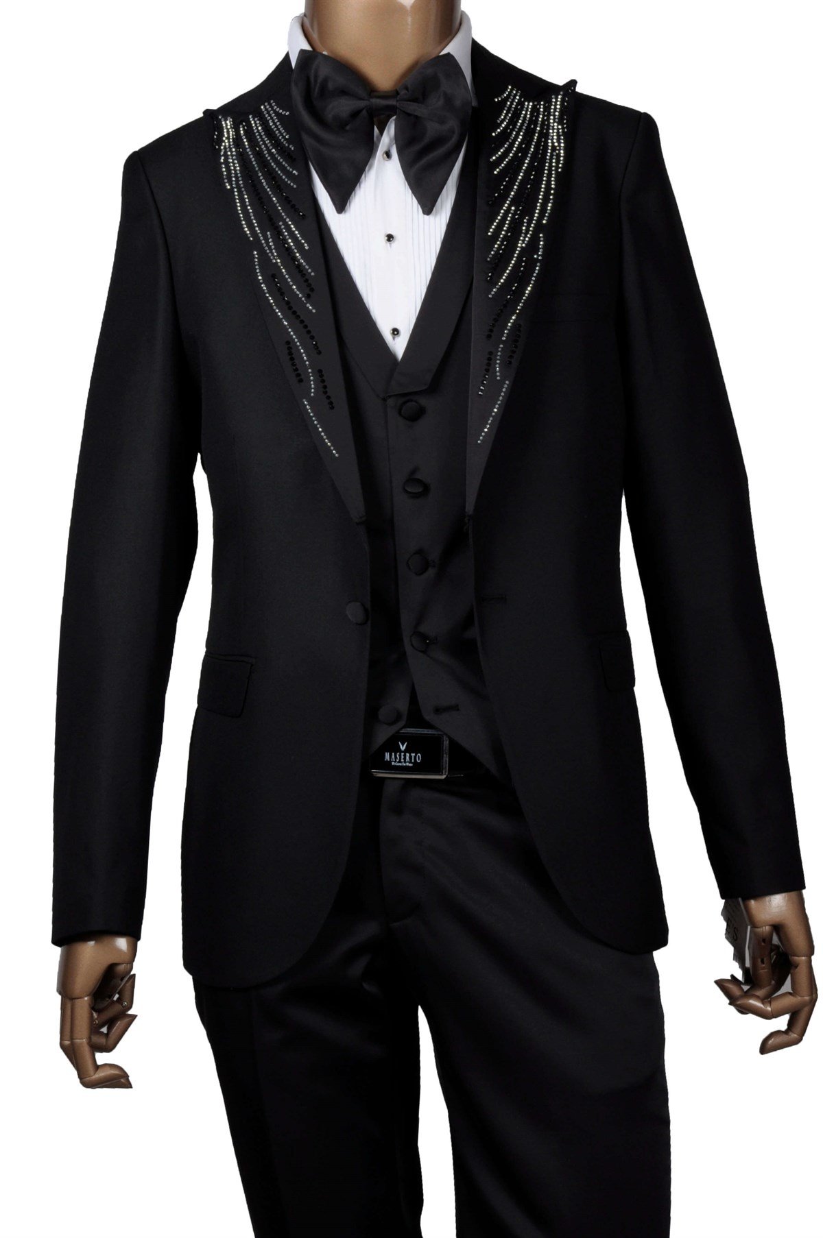 Maserto Slim Fit Siyah Özel Siyah Damatlık