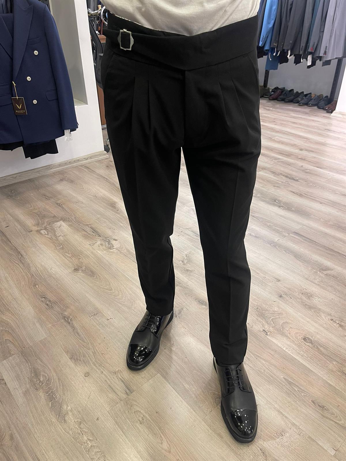 Maserto Slim Fit Siyah Pantolon Düz Desenli