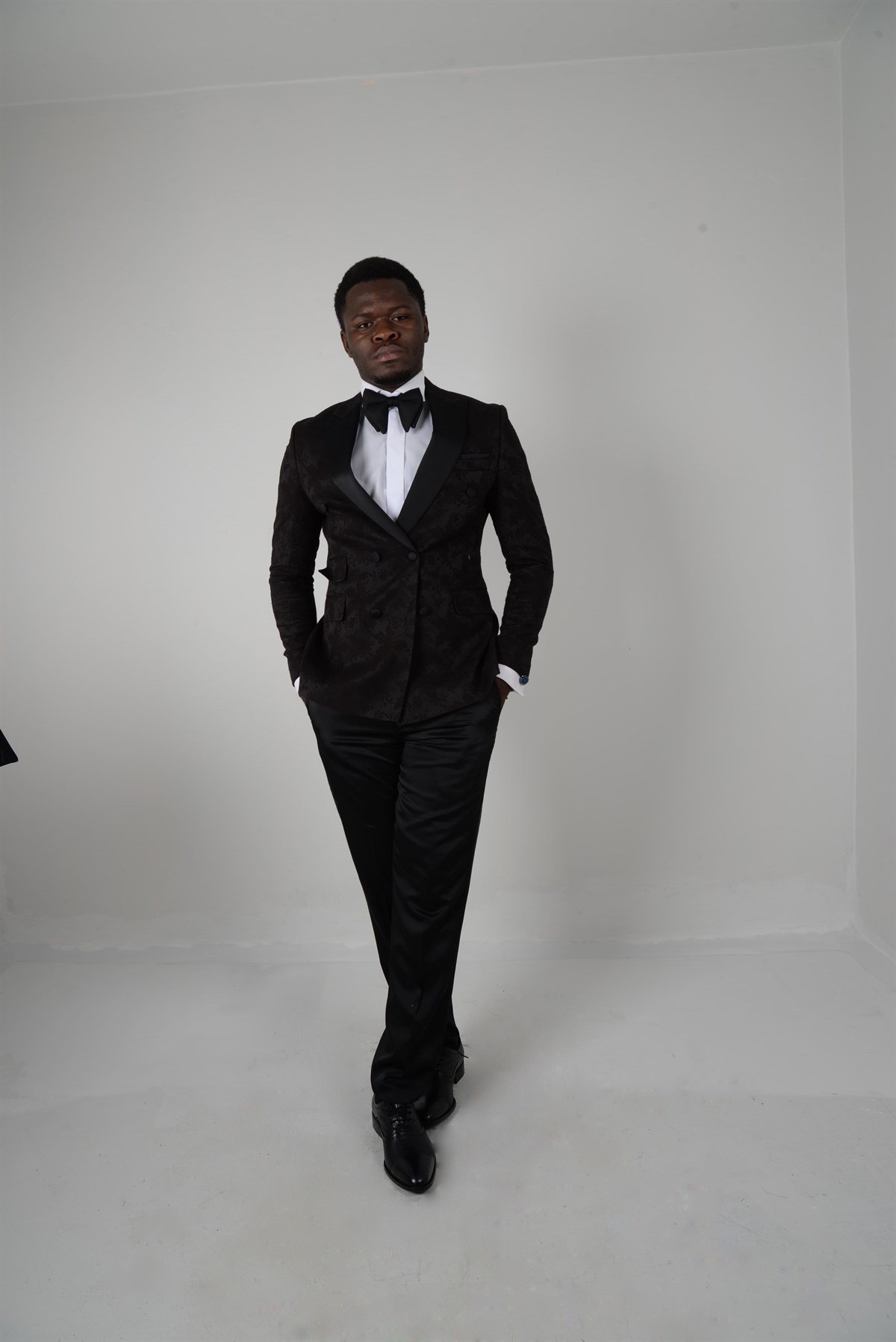 Maserto Slim Fit Black Tuxedo Flower Patterned