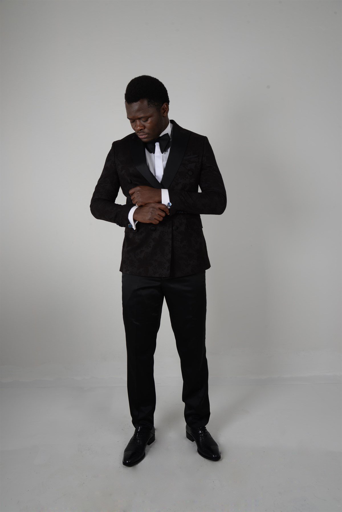 Maserto Slim Fit Black Tuxedo Flower Patterned