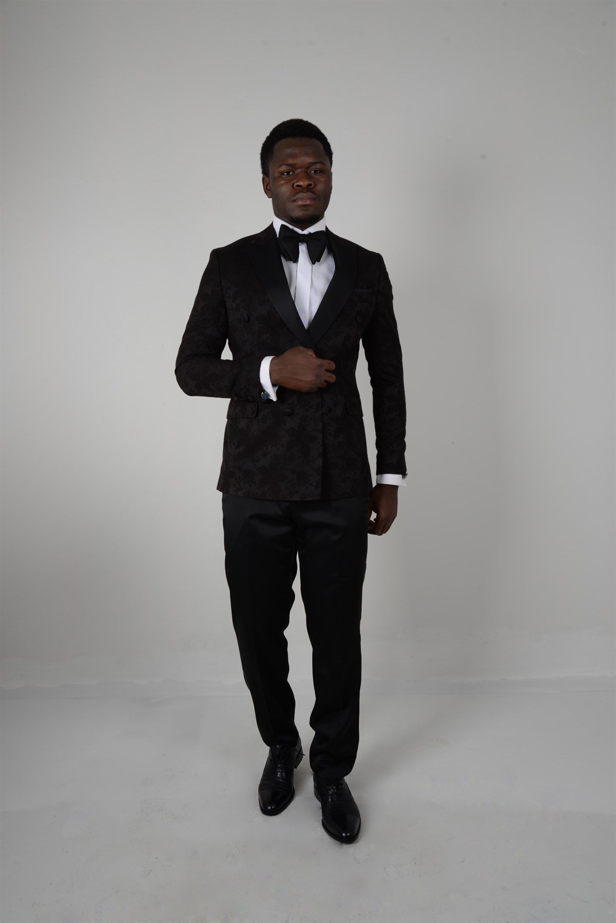 Maserto Slim Fit Black Tuxedo Flower Patterned