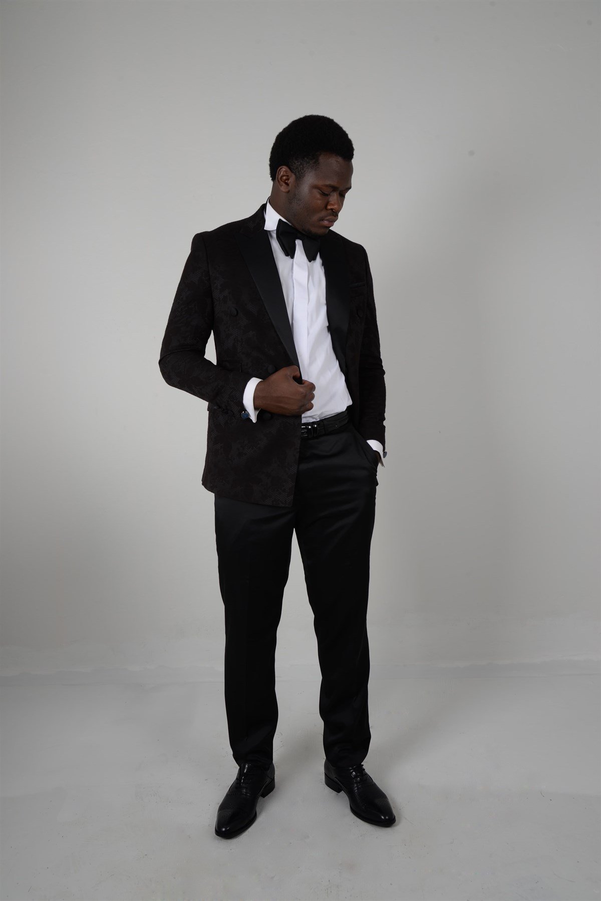 Maserto Slim Fit Black Tuxedo Flower Patterned