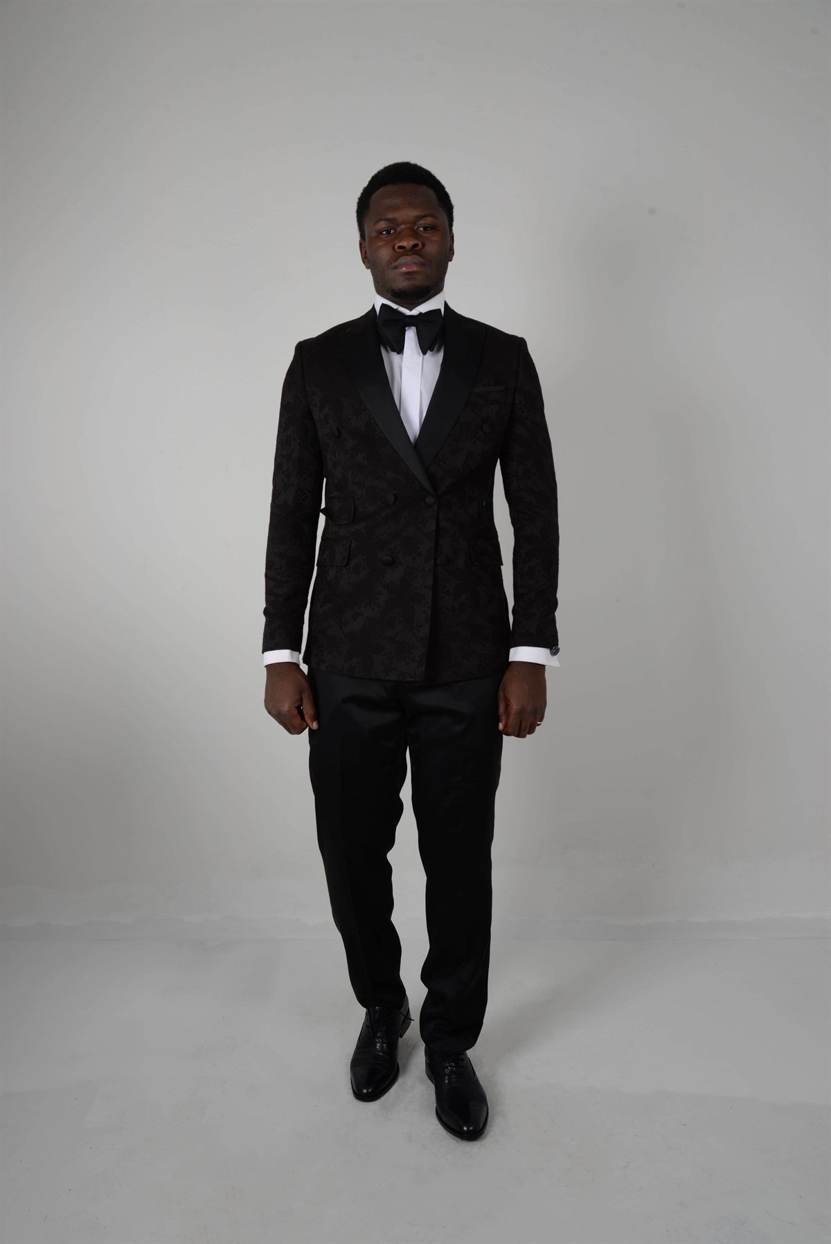 Maserto Slim Fit Black Tuxedo Flower Patterned