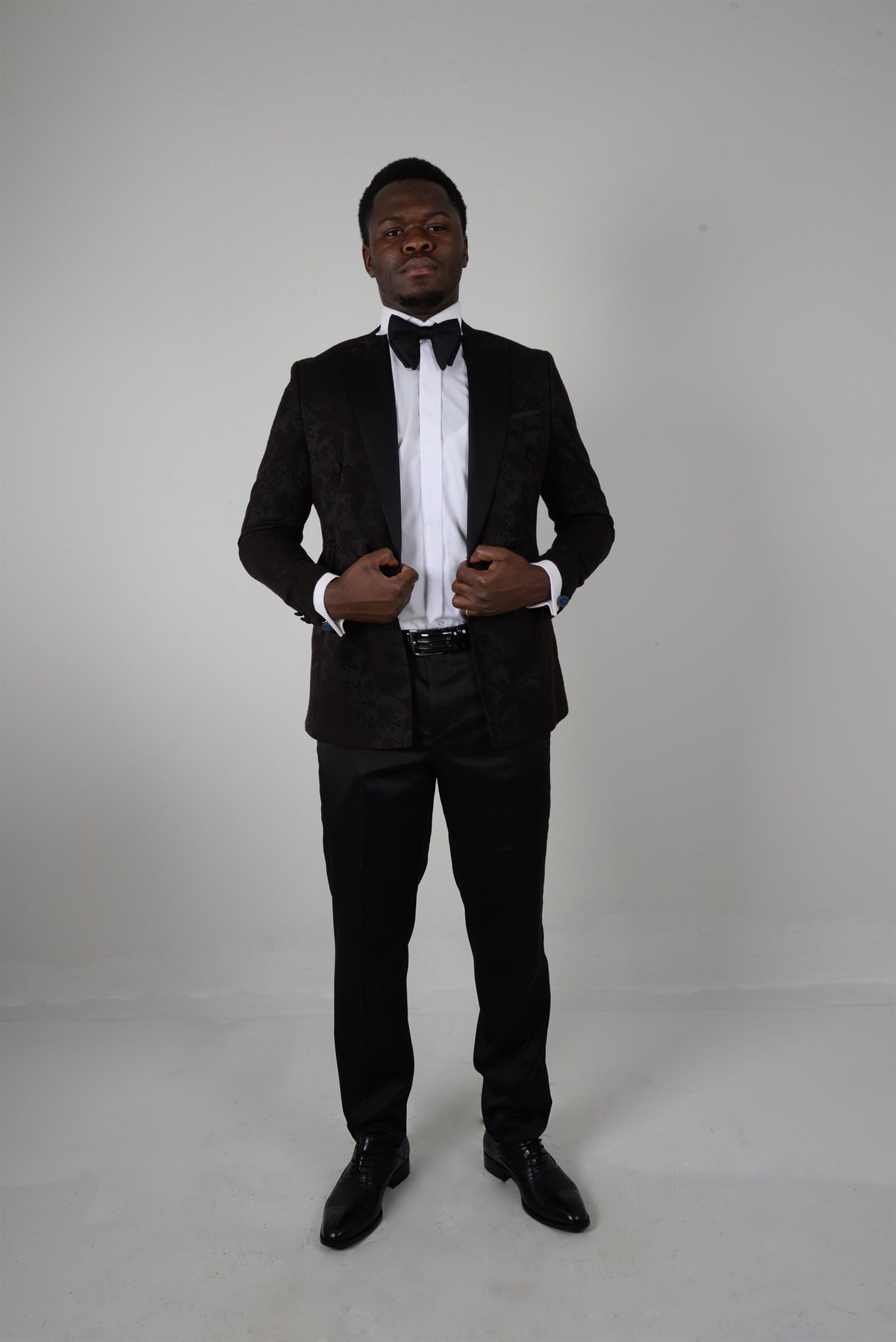 Maserto Slim Fit Black Tuxedo Flower Patterned