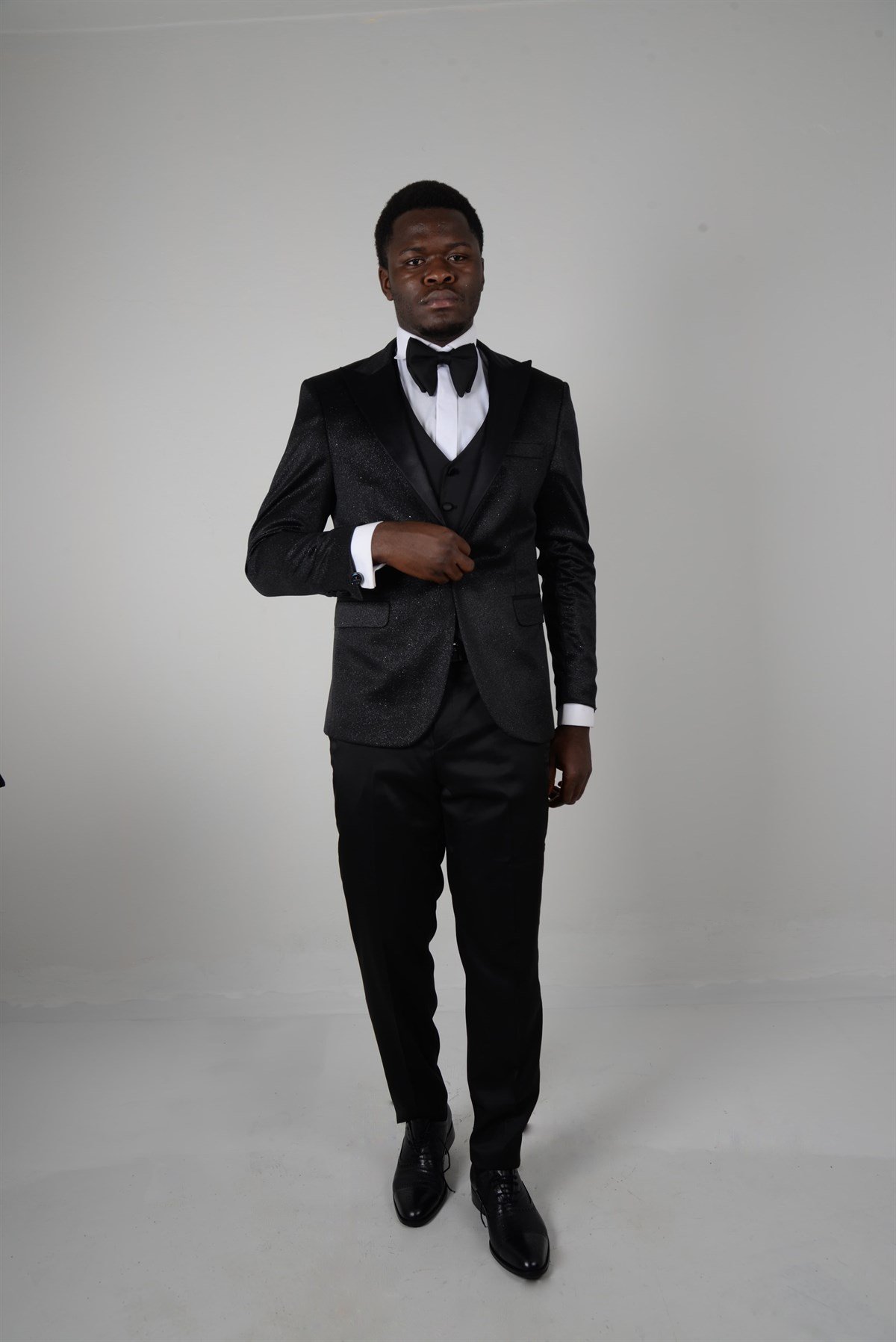 Maserto Slim Fit Siyah Smokin Parlak Desenli