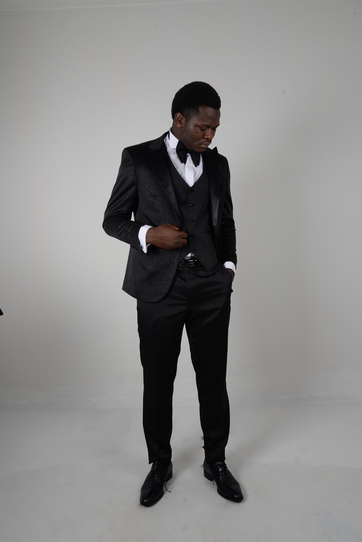 Maserto Slim Fit Siyah Smokin Parlak Desenli