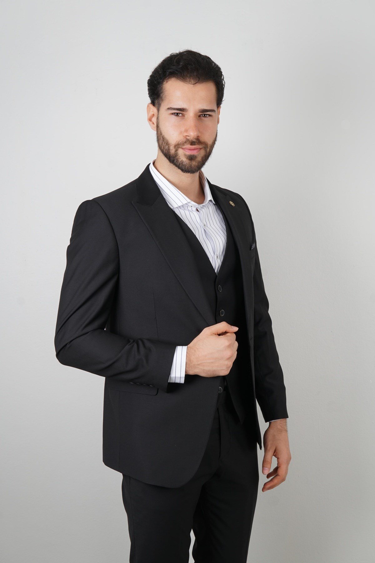 Maserto Slim Fit Siyah Takım Elbise Düz Desenli