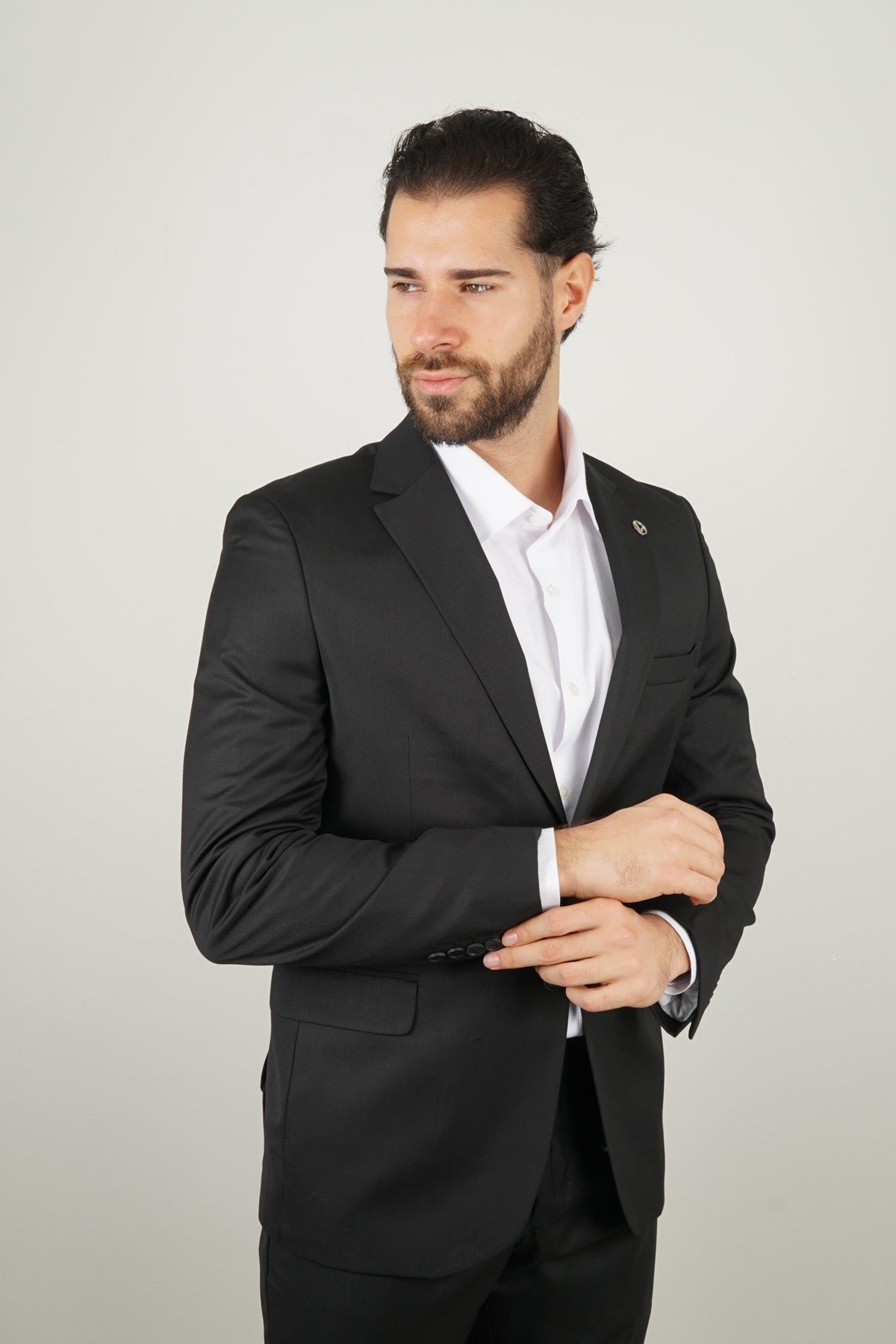 Maserto Slim Fit Siyah Takım Elbise Düz Desenli