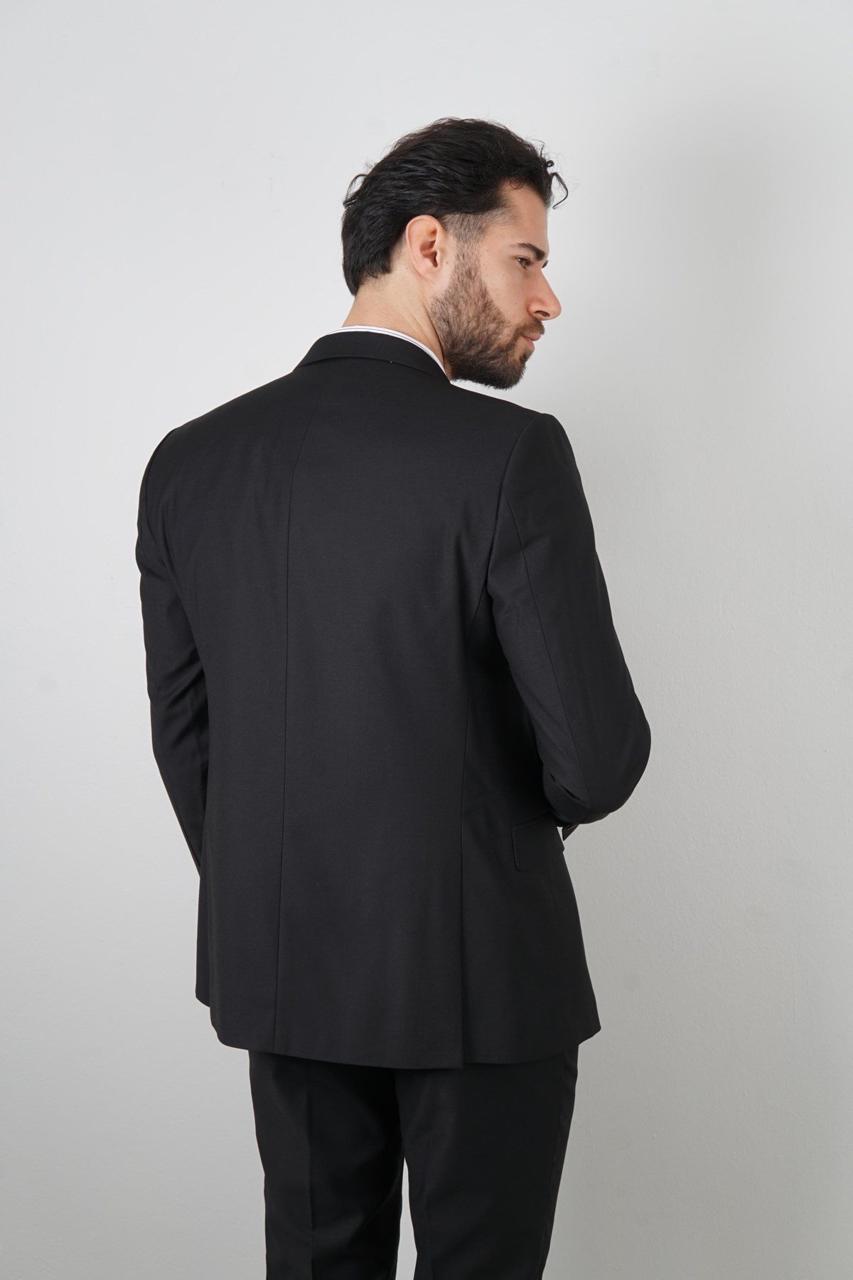 Maserto Slim Fit Siyah Takım Elbise Düz Desenli