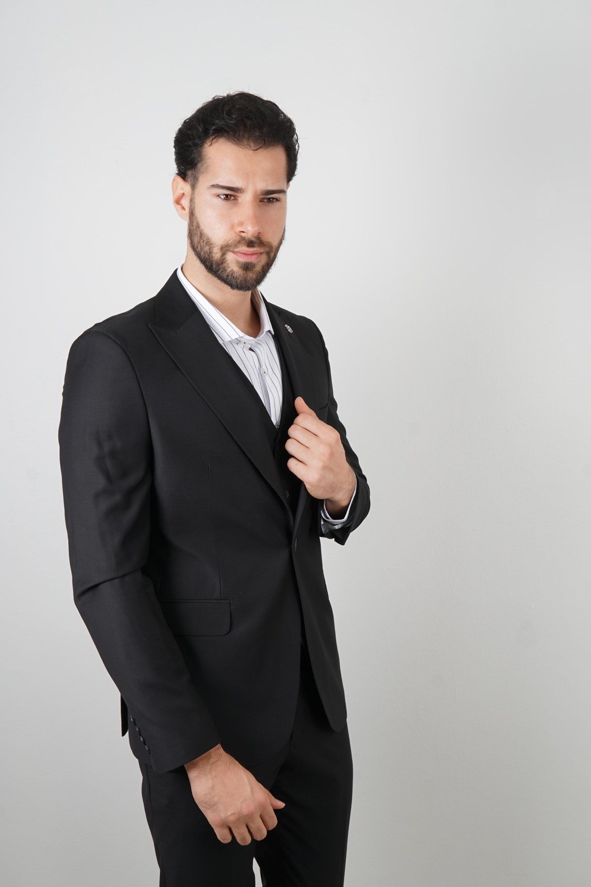 Maserto Slim Fit Siyah Takım Elbise Düz Desenli