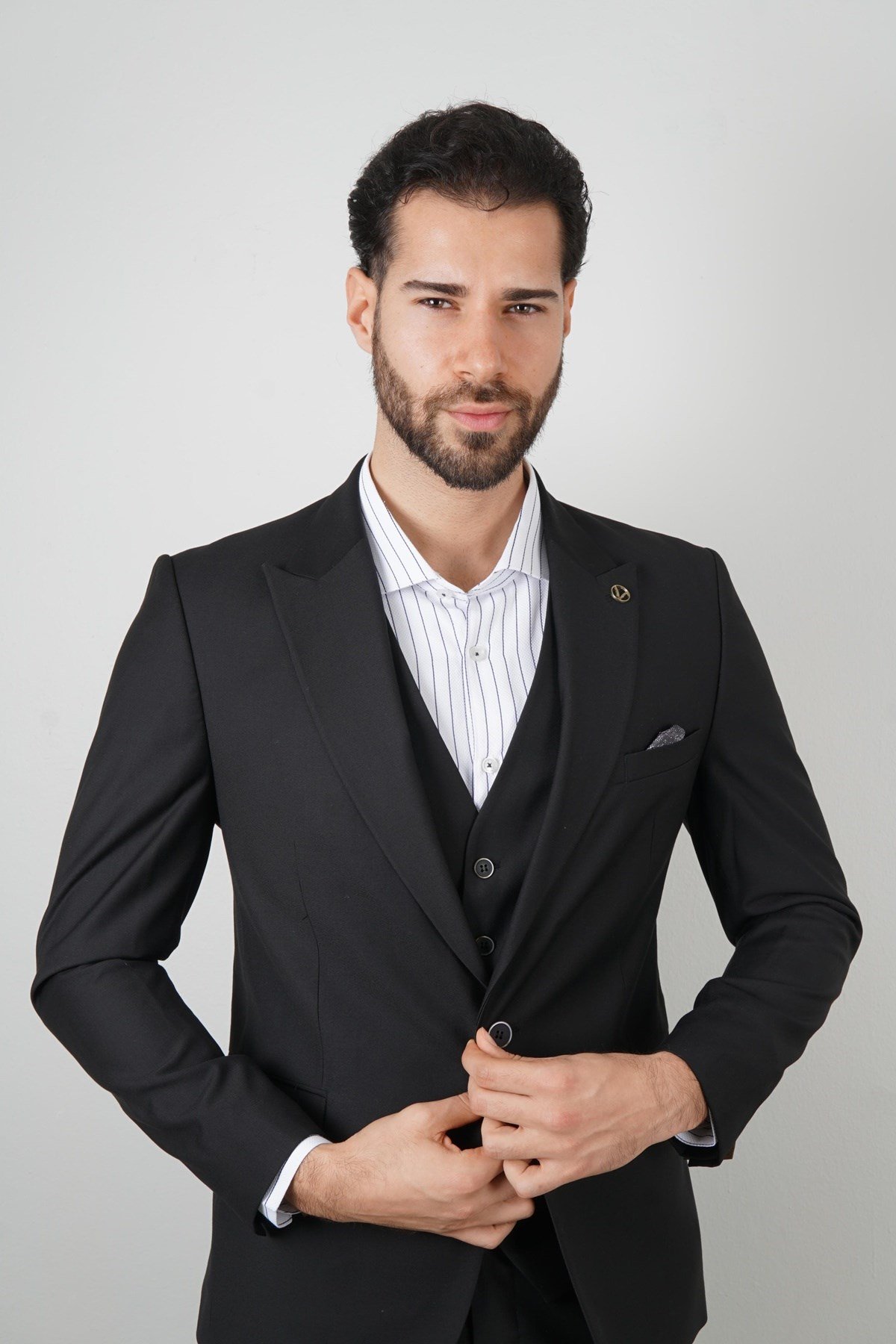 Maserto Slim Fit Siyah Takım Elbise Düz Desenli